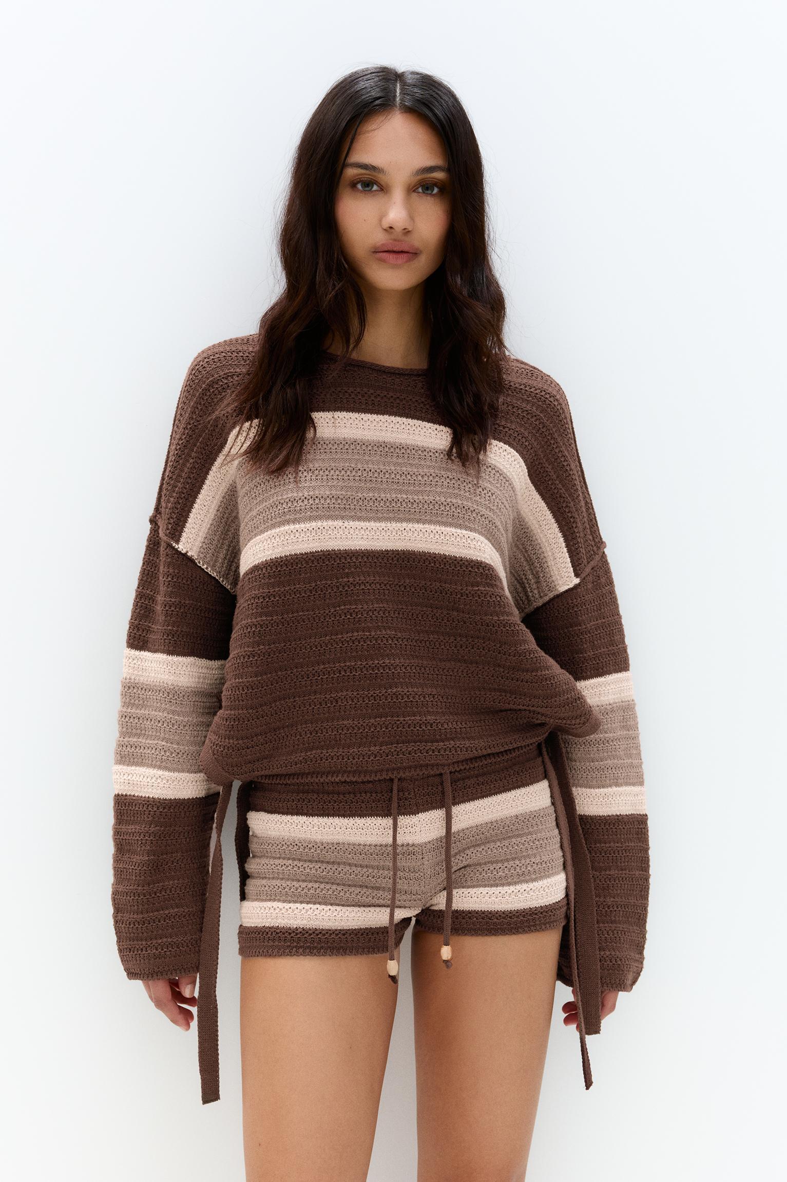Striped knit sweater with side slit Product Image