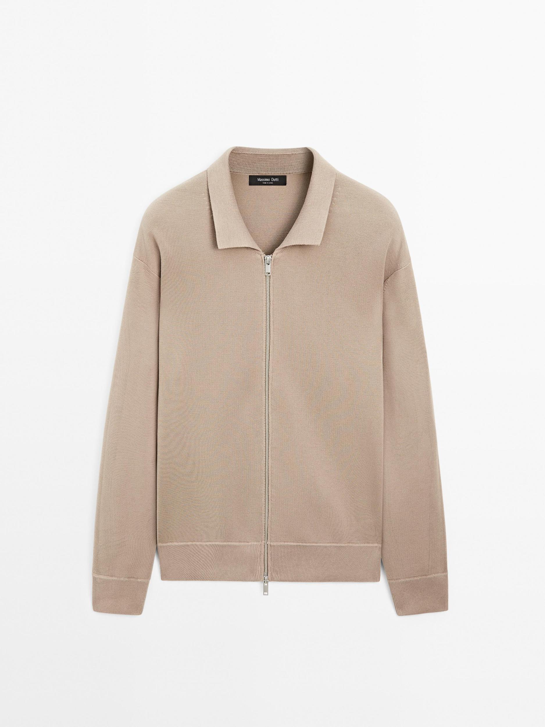 Cotton blend zip-up knit cardigan Product Image