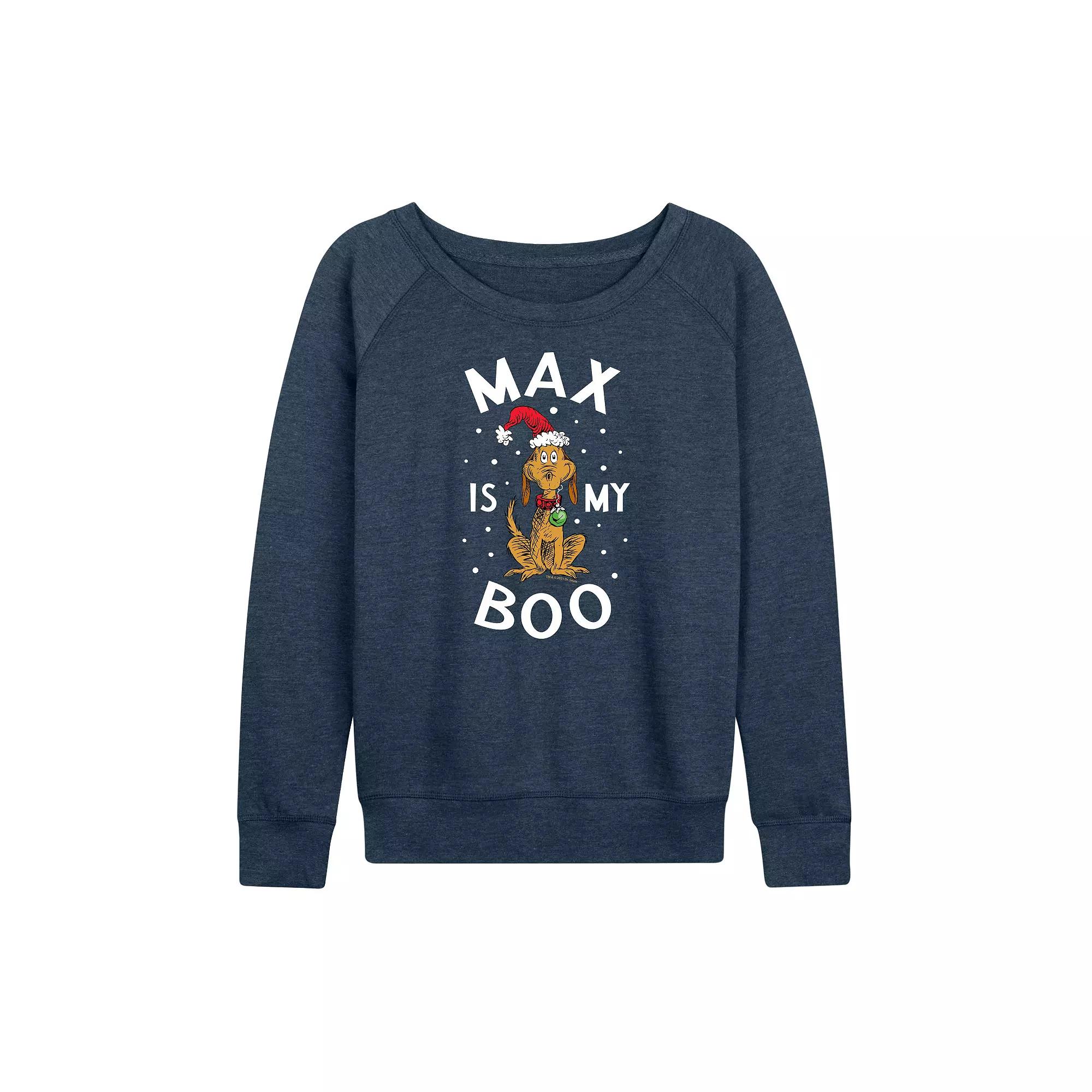 Women's Dr. Seuss The Grinch Max Is My Boo French Terry Long Sleeve Tee, Girl's,  Product Image