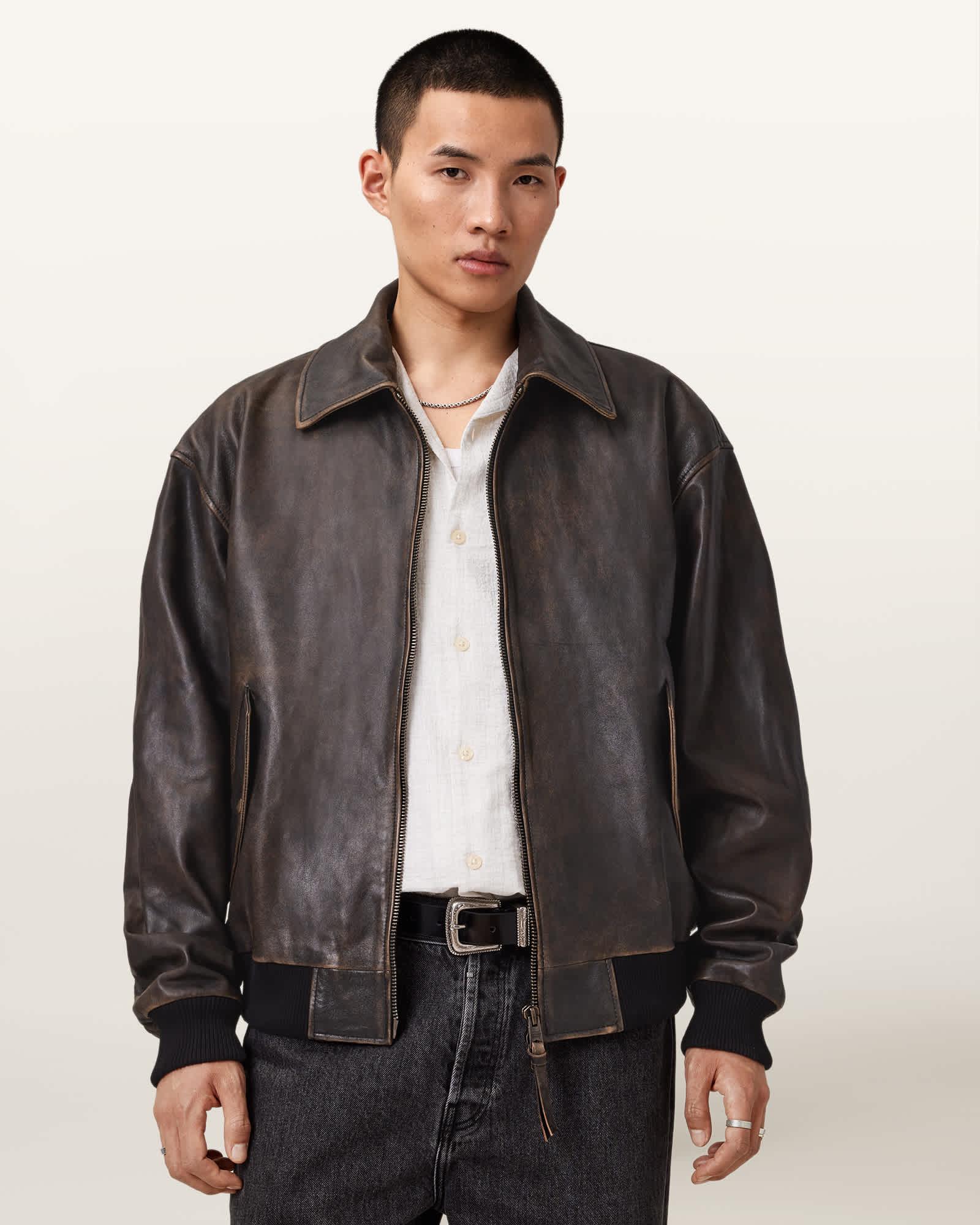 Marco Oversized Leather Bomber Jacket Product Image