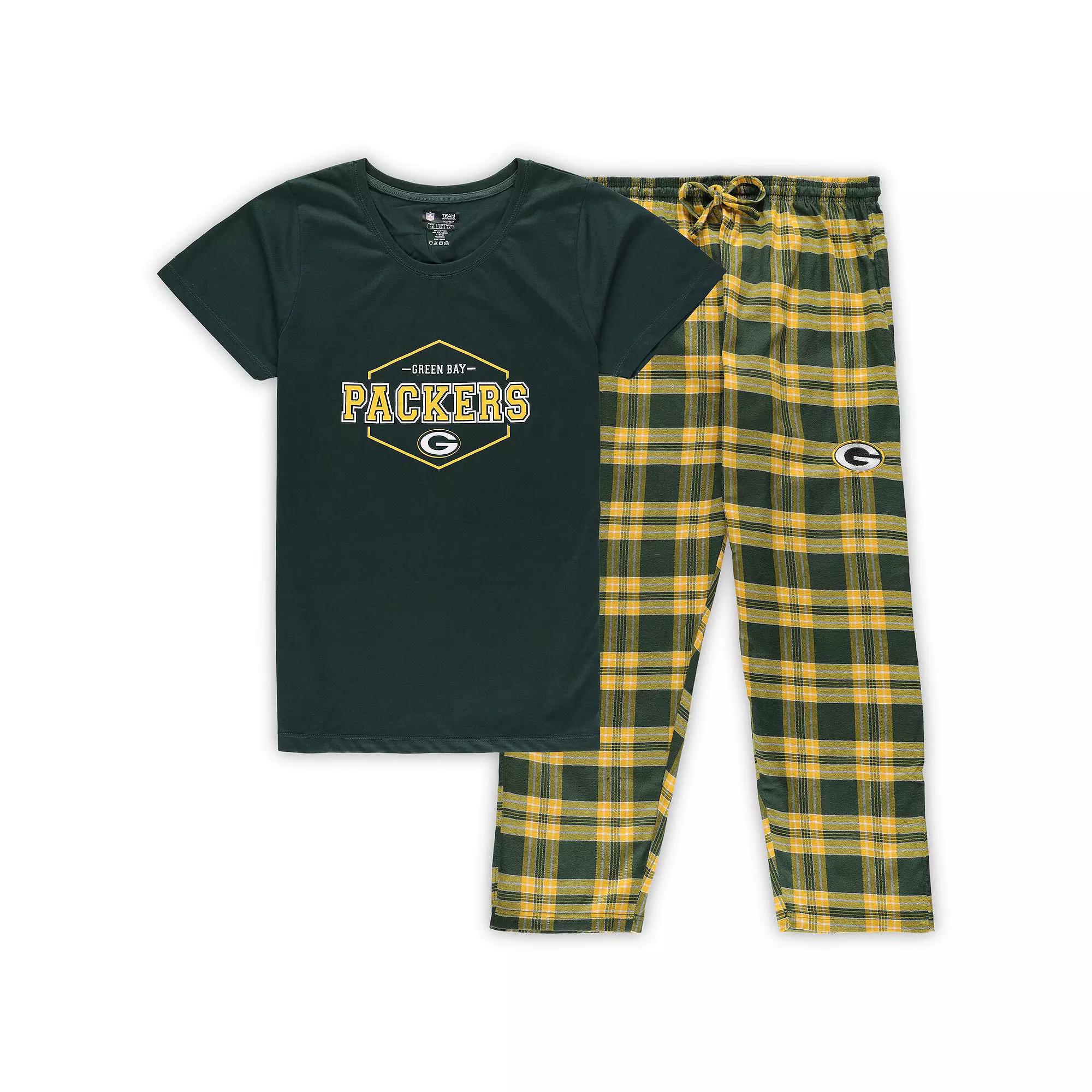 Women's Concepts Sport Green/Gold Green Bay Packers Plus Size Badge T-Shirt & Pants Sleep Set, Size: 1XL Product Image