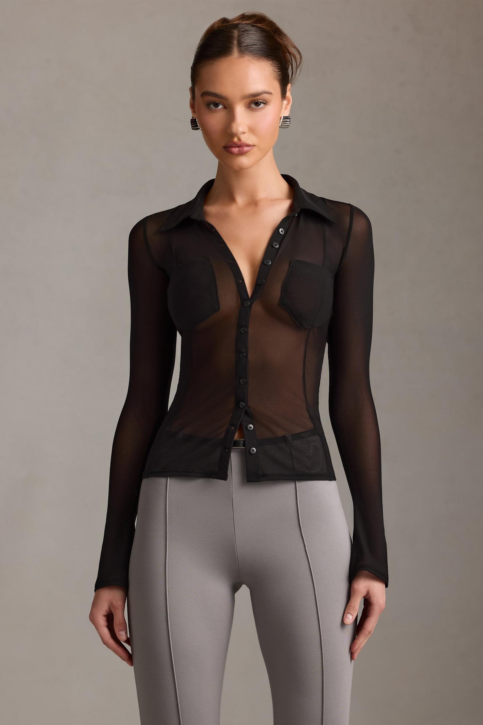 Sheer Long-Sleeve Shirt in Black Product Image