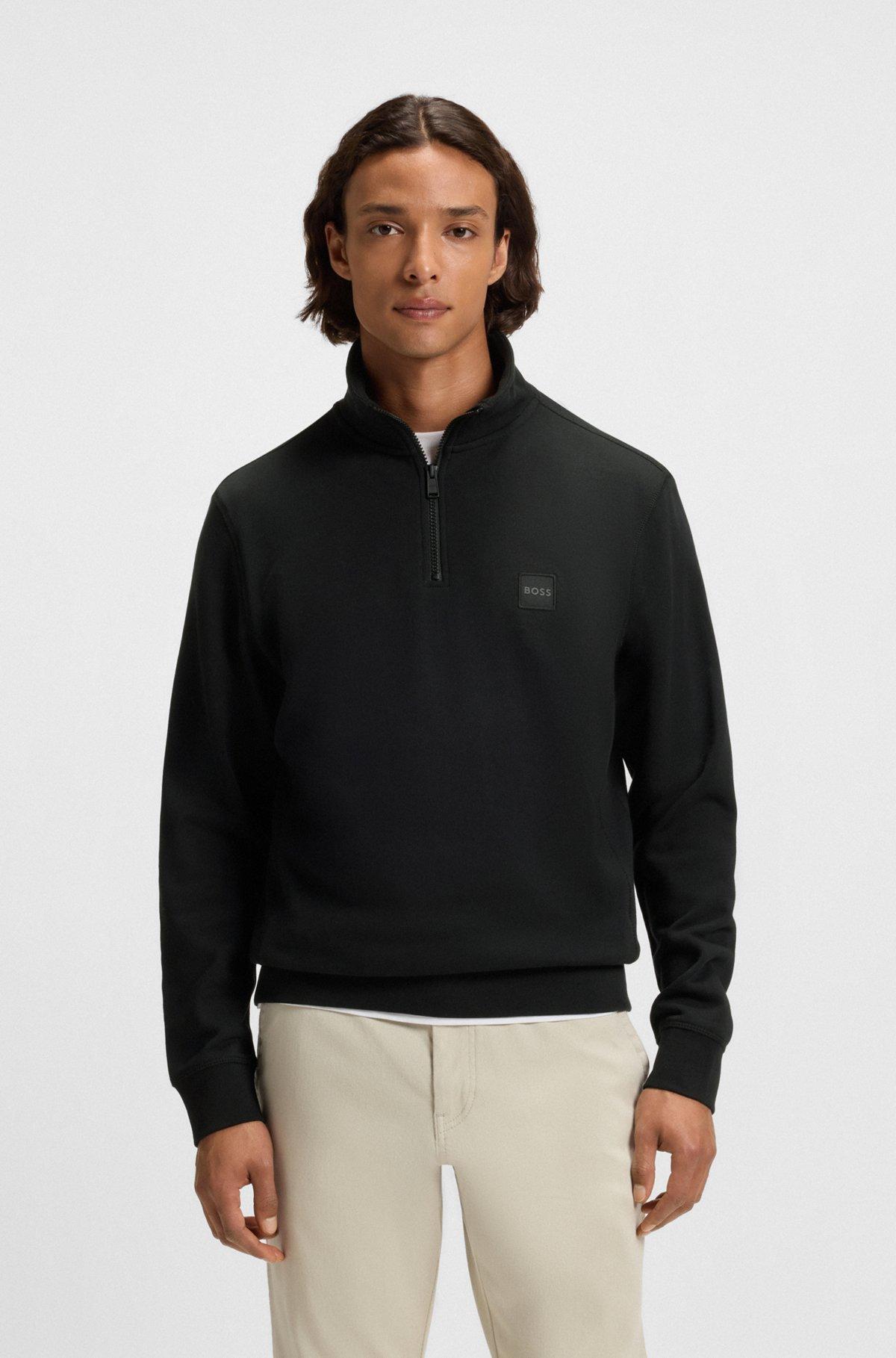 Zip-neck sweatshirt in cotton terry with logo patch Product Image