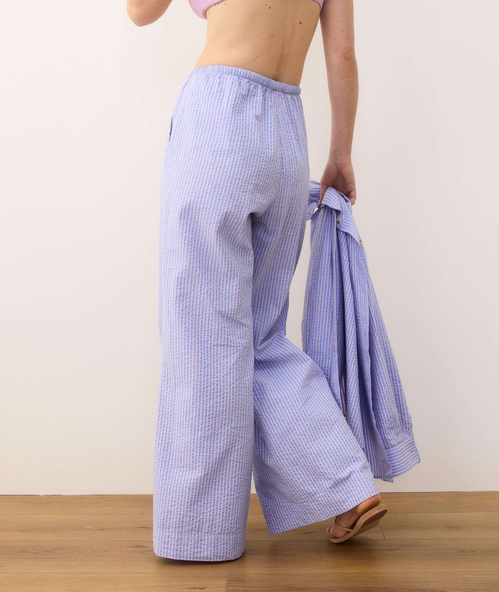 Seersucker Drawstring Wide Leg Pant Product Image