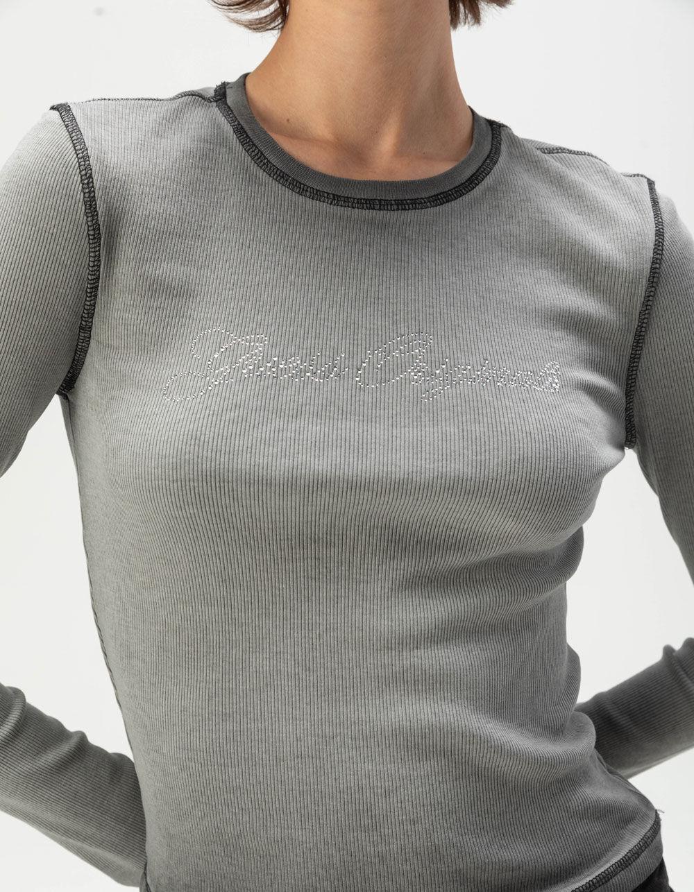 GUESS ORIGINALS GO Rhinestone Womens Long Sleeve Top - OFF-BLACK Product Image