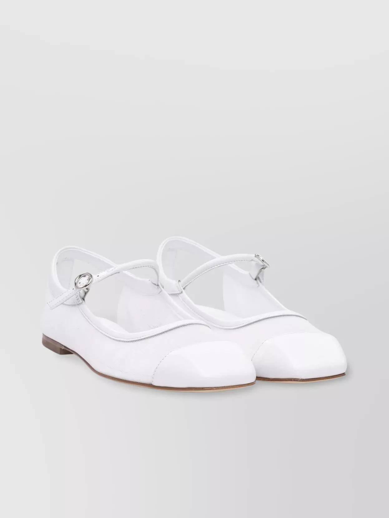 AEYDE Round Toe Ballerina Shoes With Contrast Piping In White Product Image