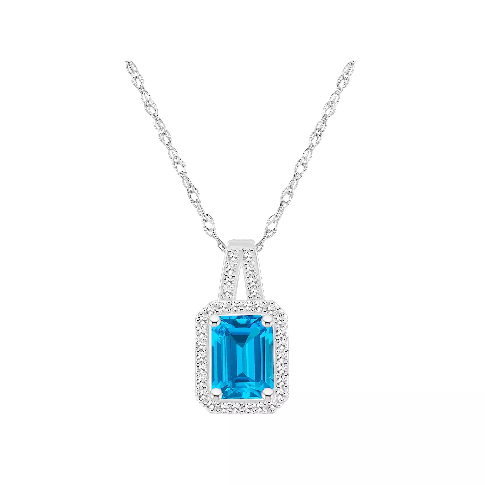 Celebration Gems Sterling Silver Gemstone & 1/6 Carat T.W. Diamond Halo Pendant Necklace, Women's,  Product Image