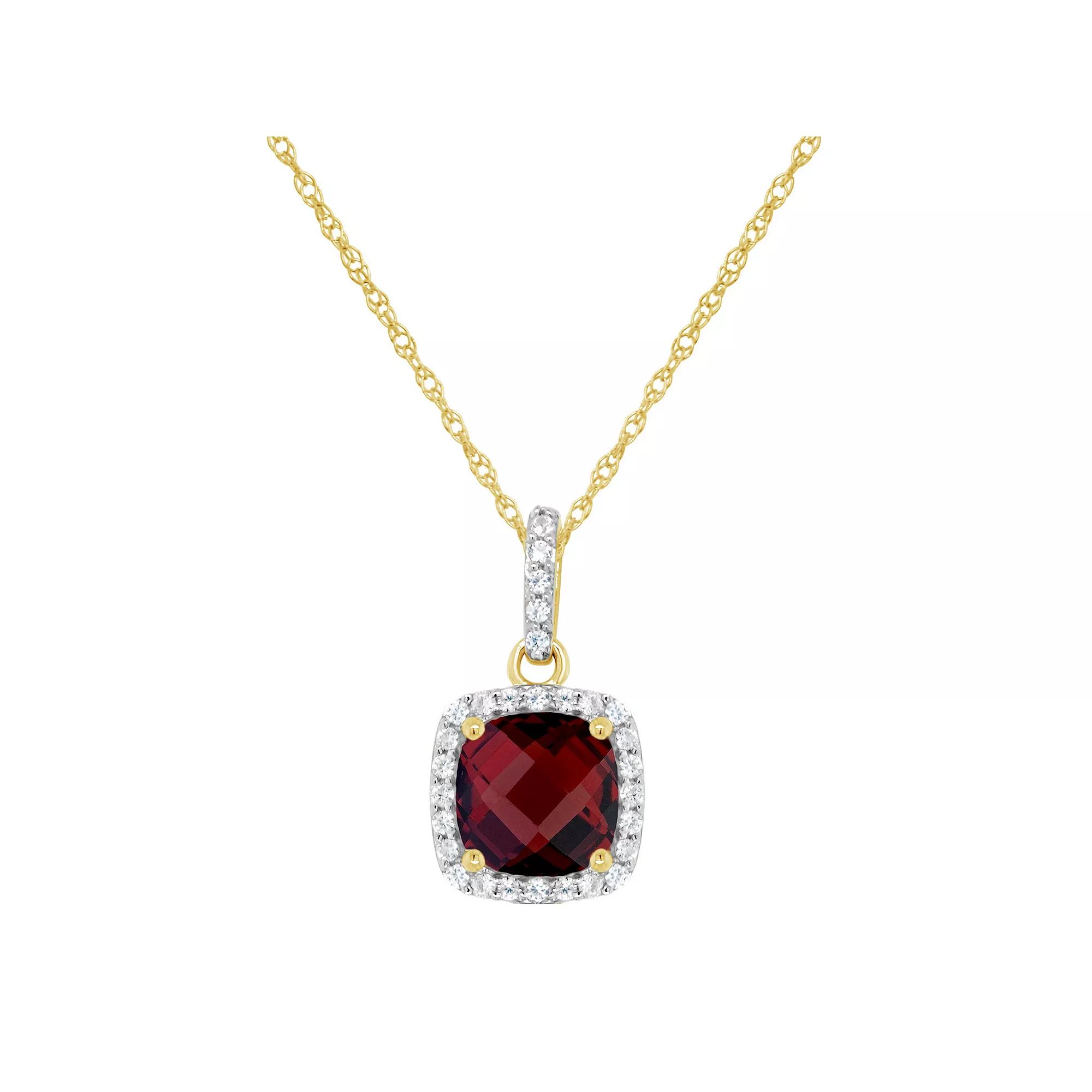 Celebration Gems 10K Yellow Gold 7mm Cushion Pendant Necklace, Women's, Size: 18", Red Product Image