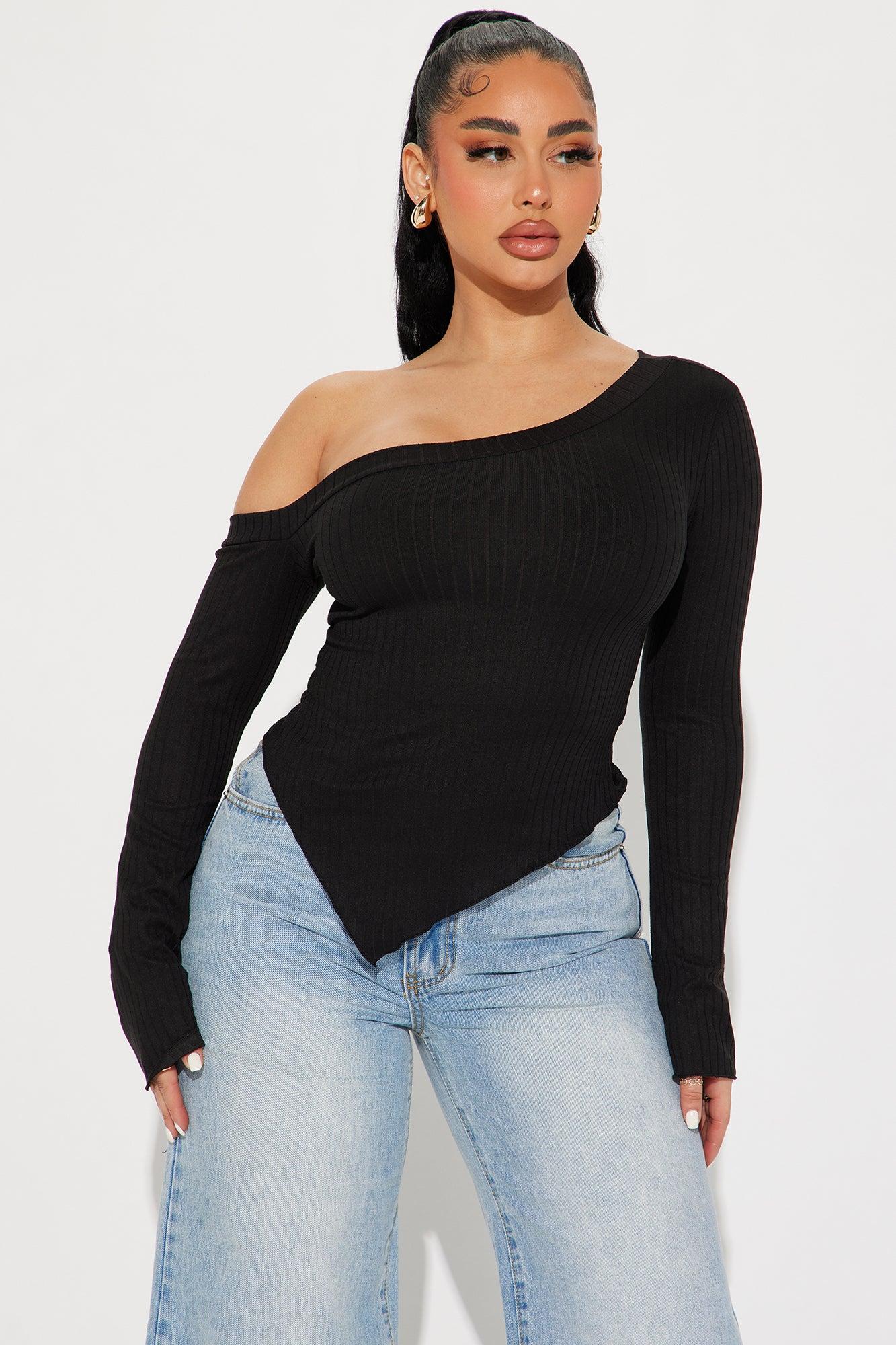 Too Good One Shoulder Top - Black Product Image
