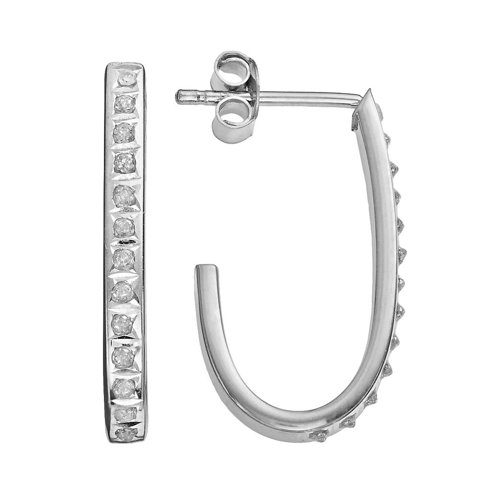 Diamond Mystique Platinum Over Silver Diamond Accent J-Hoop Earrings, Women's, White Product Image