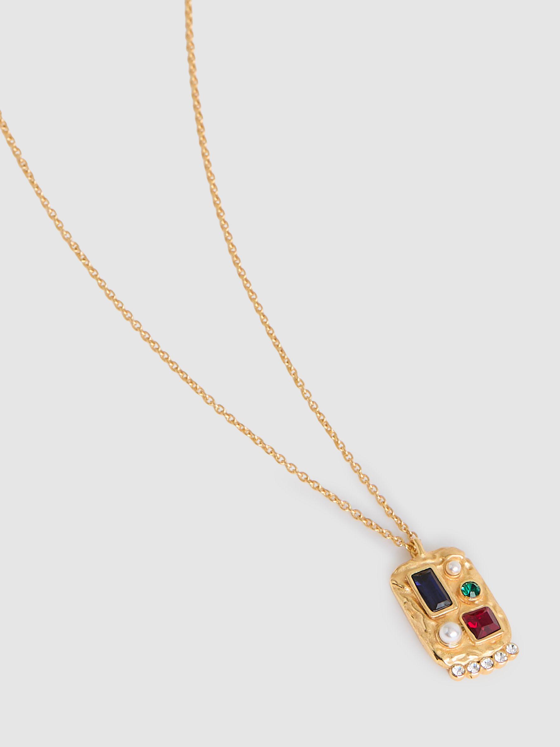 Crystal Rectangle Pendant Necklace in Gold Tone Product Image
