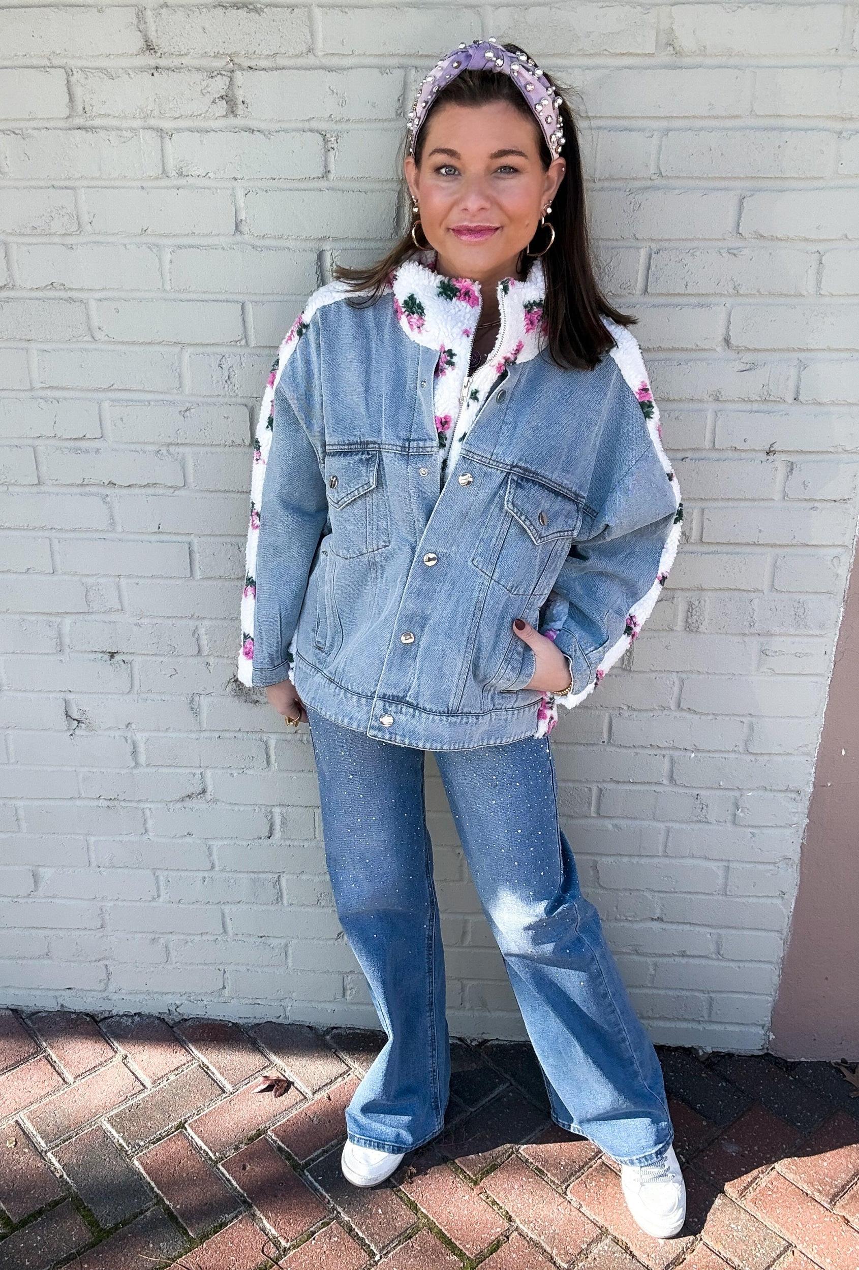 Carly Floral Shearling & Denim Jacket Product Image