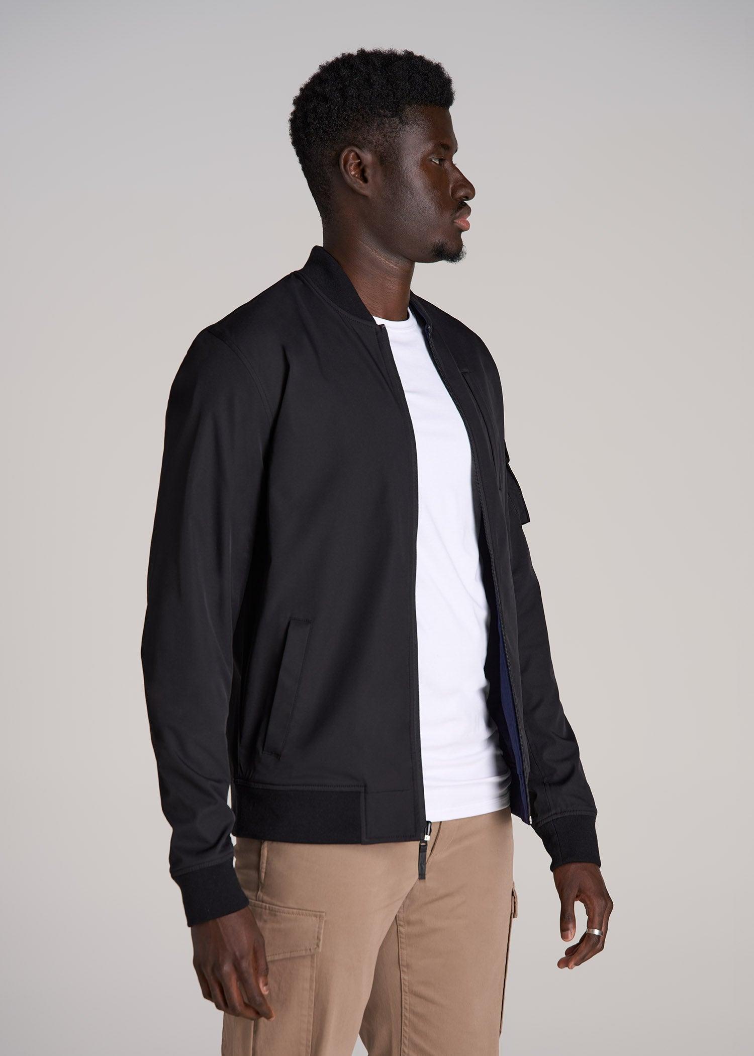 Reversible Bomber Jacket for Tall Men in Black and Navy Male Product Image