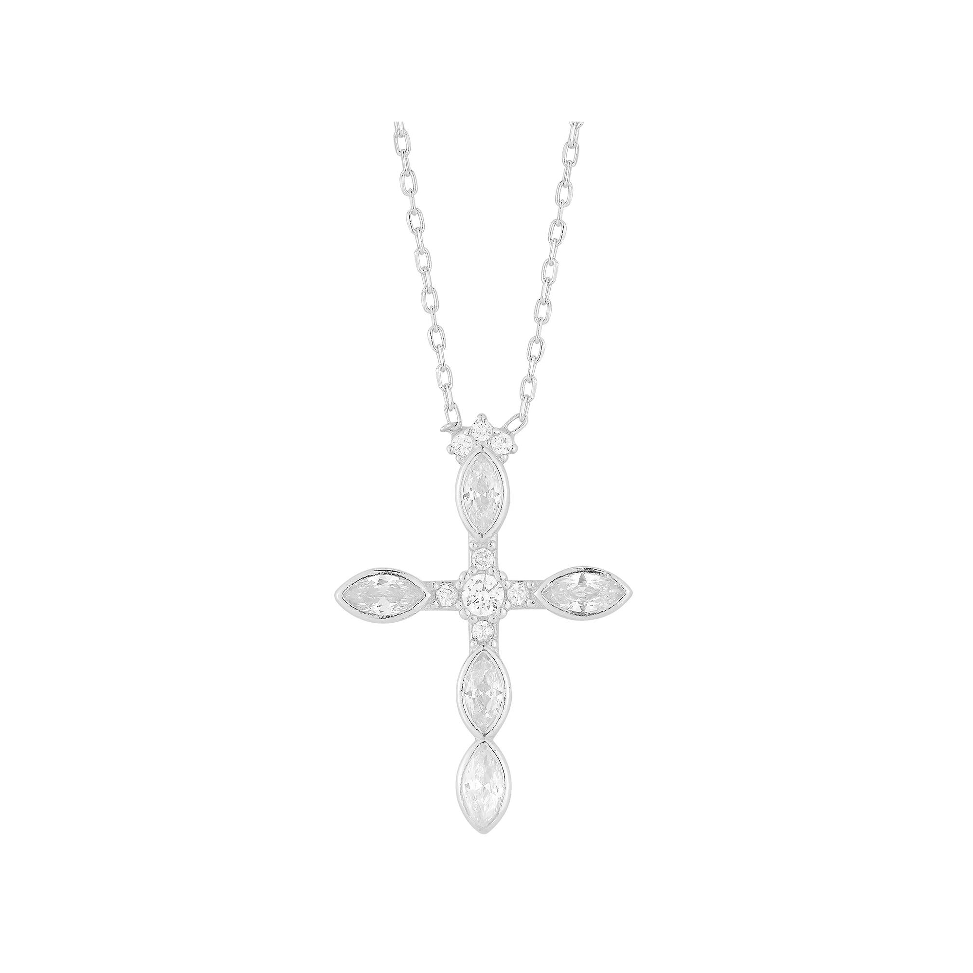 Sunkissed Sterling Cubic Zirconia Cross Pendant Necklace, Women's, Silver Tone Product Image
