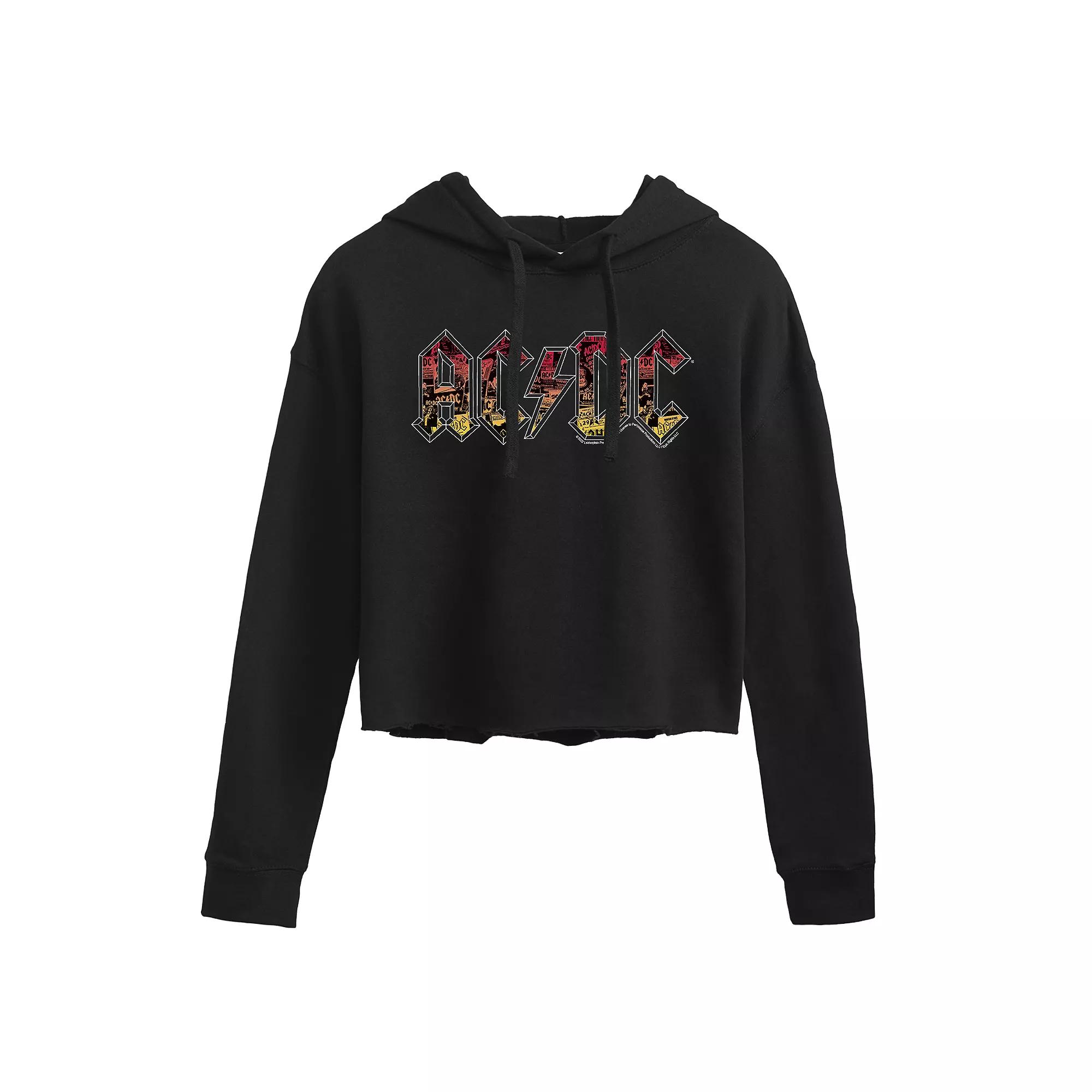 Juniors' AC/DC Logo Montage Cropped Graphic Hoodie, Girl's,  Product Image