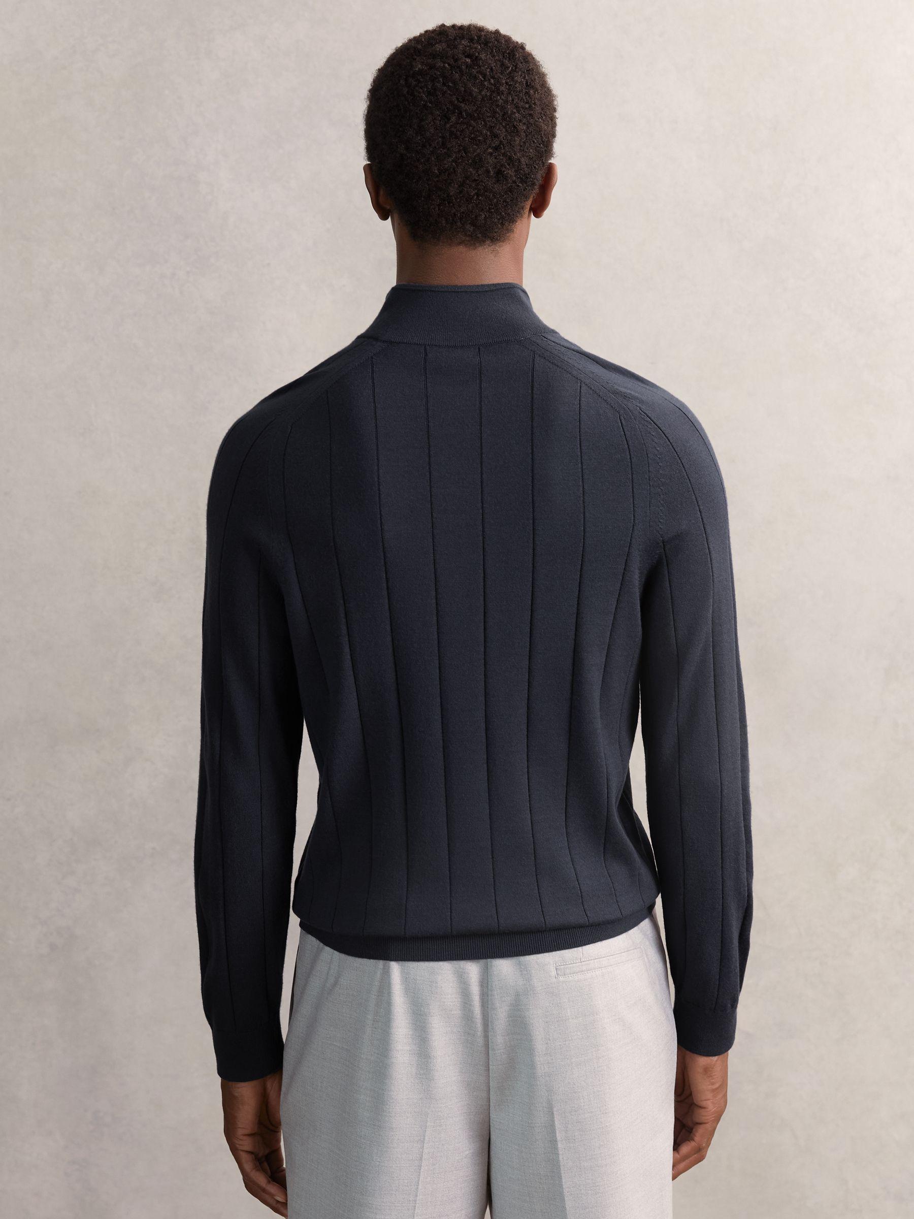 Merino Wool Wide-Rib Half-Zip Jumper in Airforce Blue Product Image