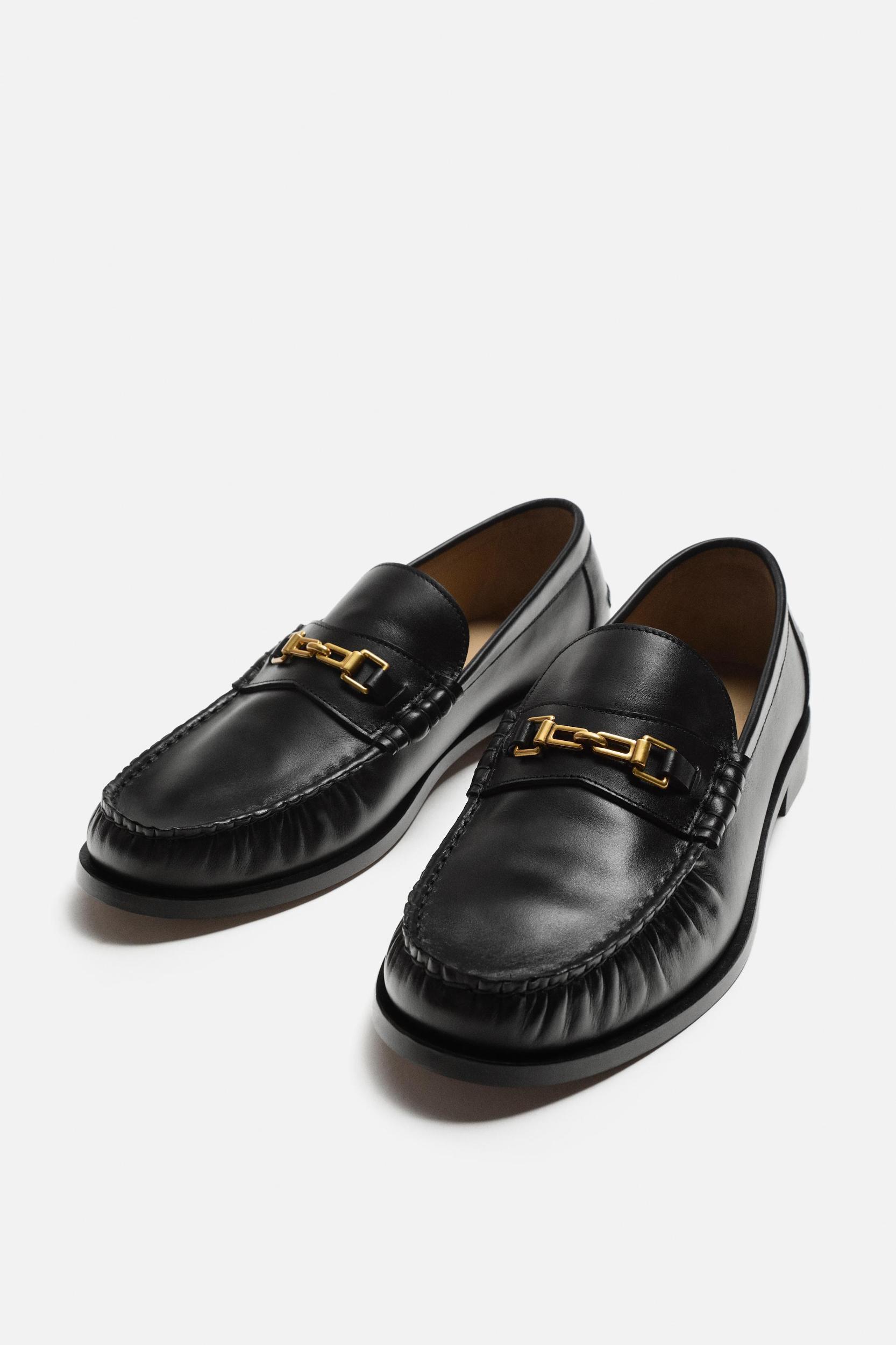 METAL TRIM LEATHER LOAFERS Product Image