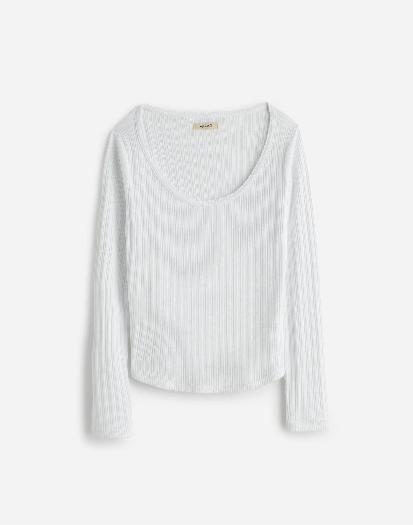 Pointelle Long-Sleeve Scoopneck Tee Product Image