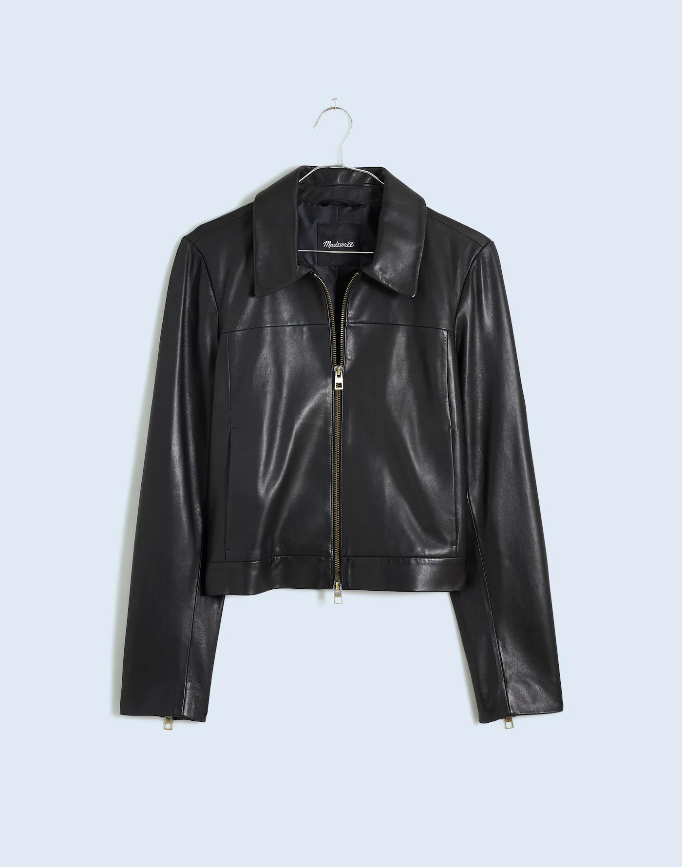 Shrunken Zip-Front Jacket in Leather Product Image