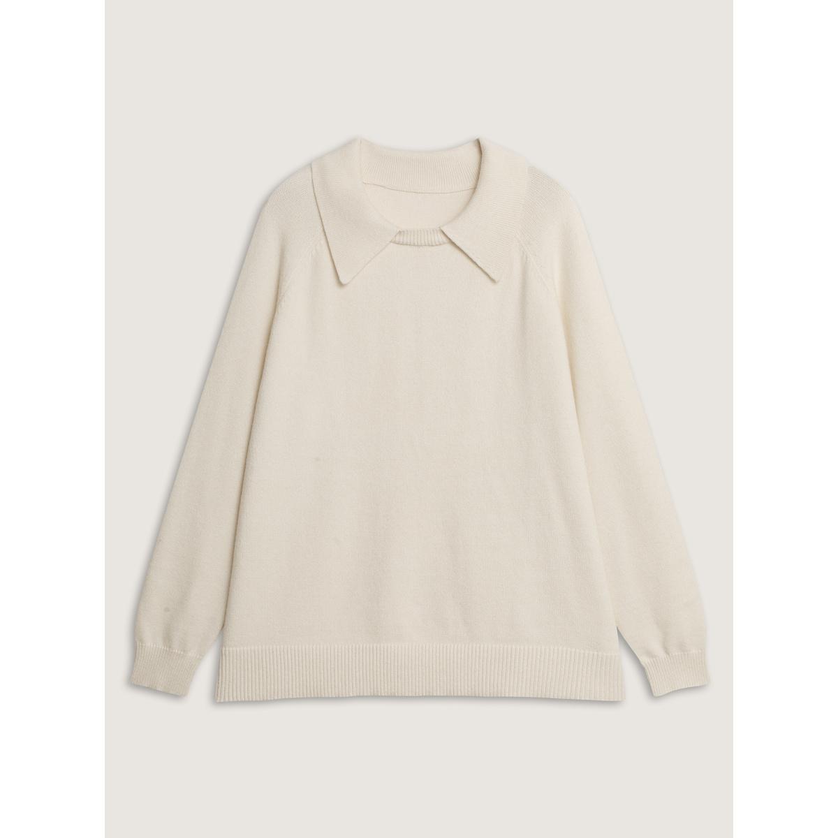 Plus Size 2 In 1 Shirt Collar Relaxed Fit Pullover Ivory Women Leisure Loose Long Sleeve Round Neck Casual Pullovers BloomChic 10/M Product Image