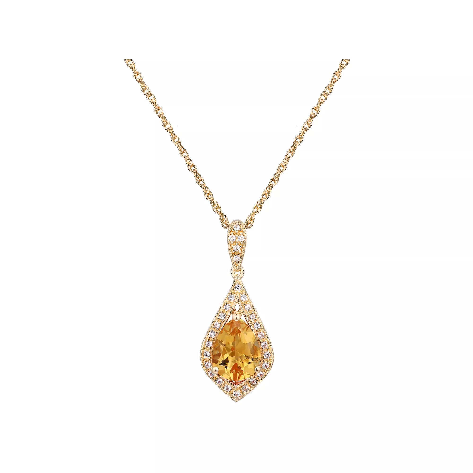 14k Gold Over Sterling Silver Gemstone With Lab-Created White Sapphire Accents Pendant Necklace, Women's, Size: 18", Genuine Citrine Product Image