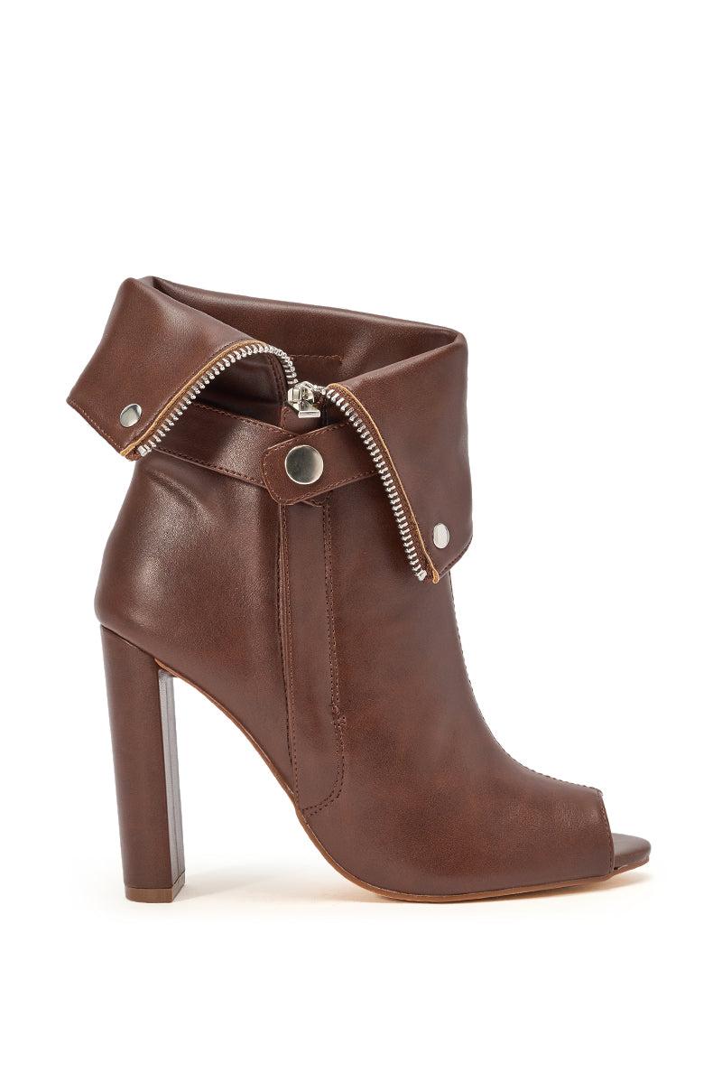YANIX BROWN PU SILVER HARDWARE CHUNKY HEEL BOOTIE Product Image