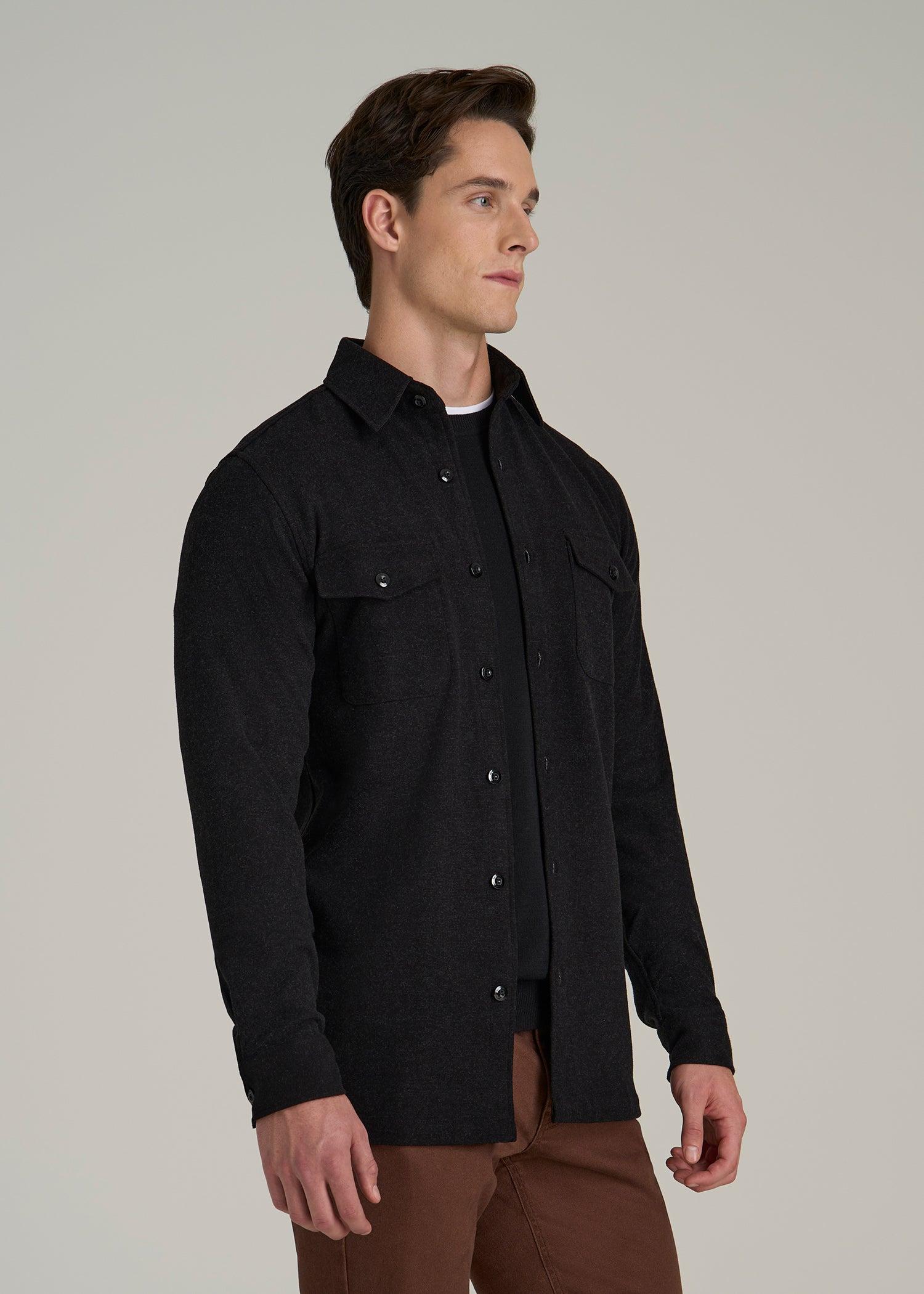 Stretch Knit Overshirt for Tall Men in Black Male Product Image