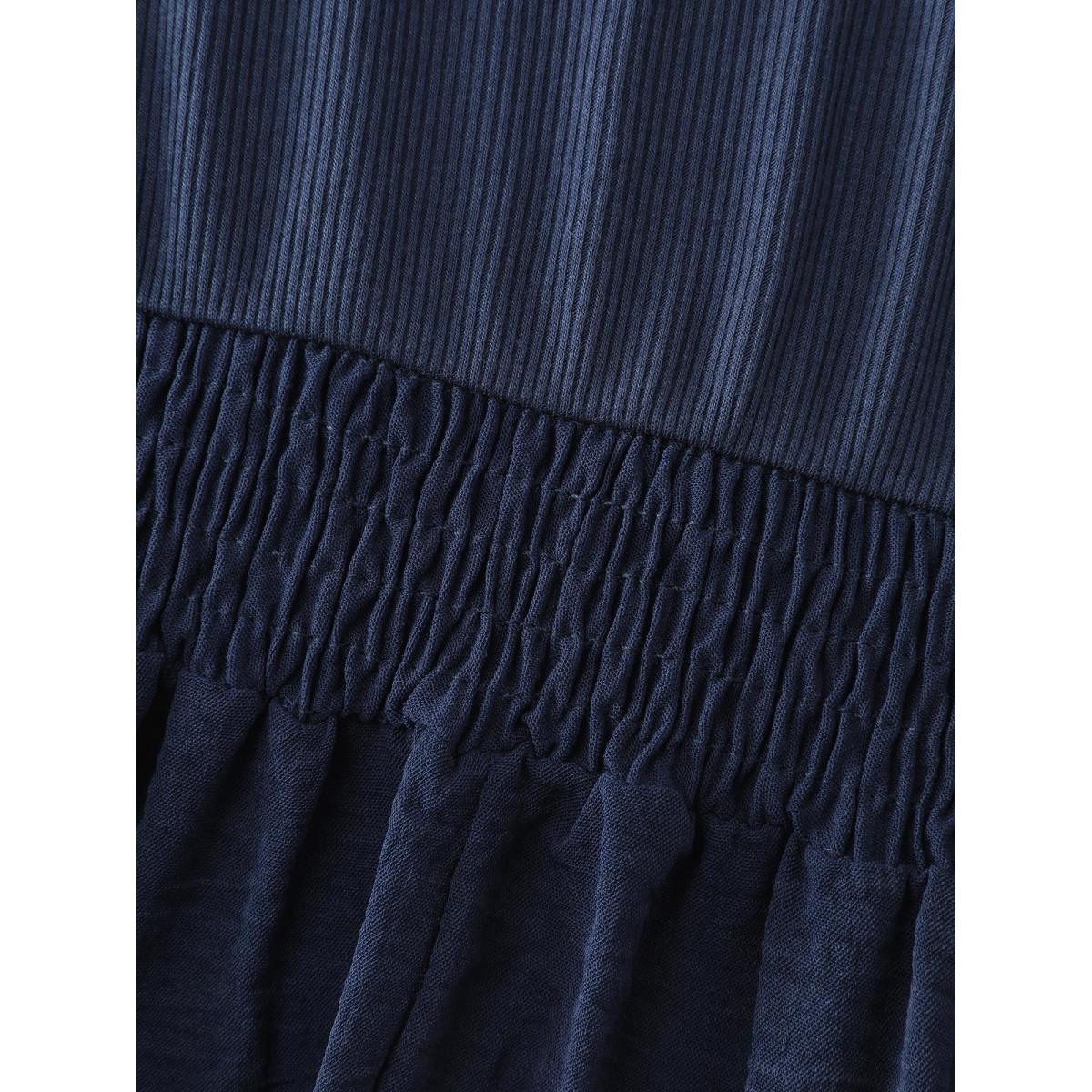 Plus Size Mock Neck Waist-Defining Button Midi Dress Indigo Women Timeless Texture Round Neck Long Sleeve Curvy BloomChic 30/6X Product Image