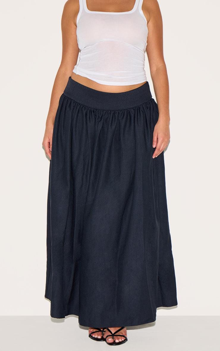 Plus Indigo Blue Wash Woven Drop Waist Rib Panel Maxi Skirt Product Image