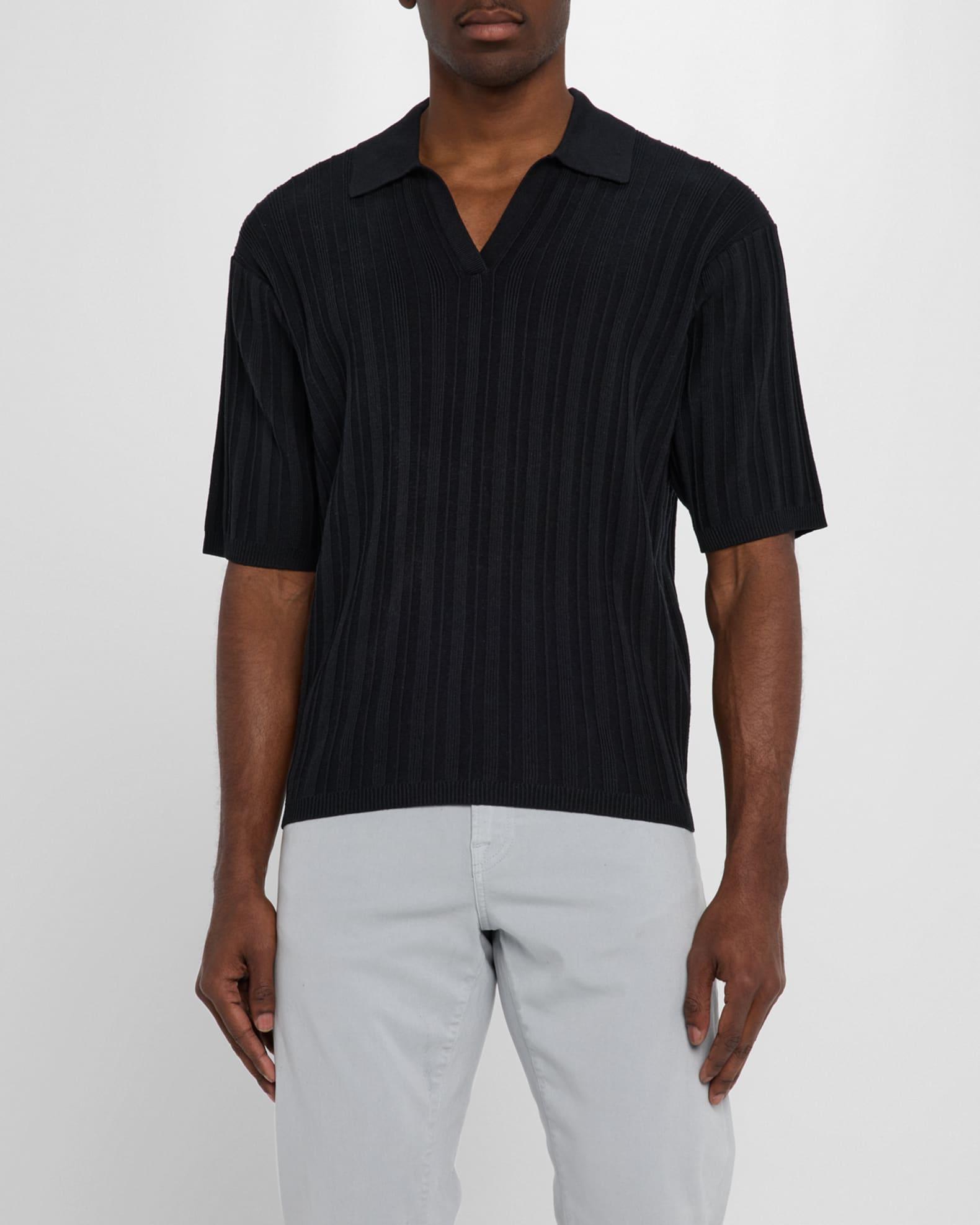 Men's Striped Cotton-Silk Polo Sweater Product Image