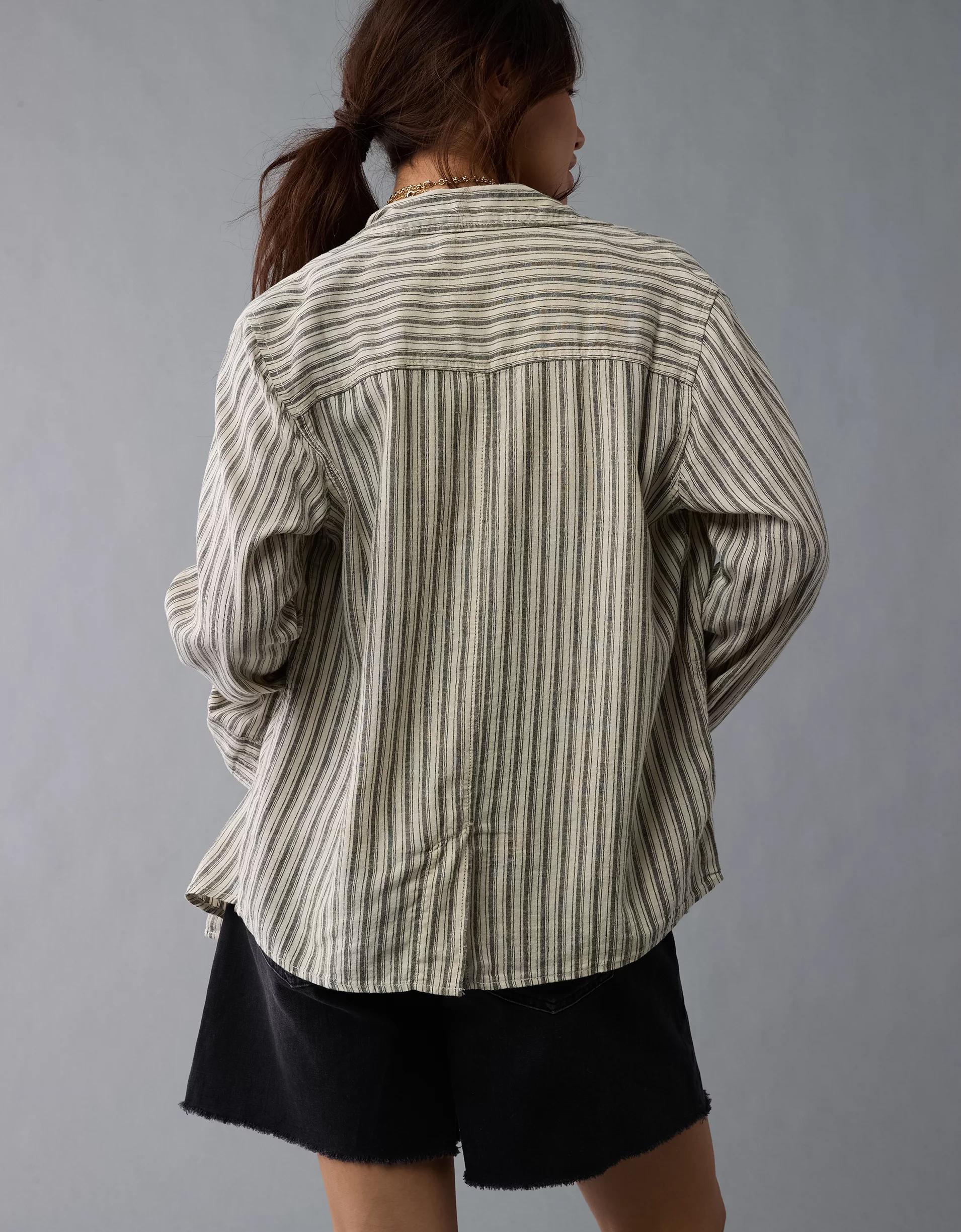 AE Weekend Vibes Linen-Blend Long-Sleeve Button-Up Shirt Product Image