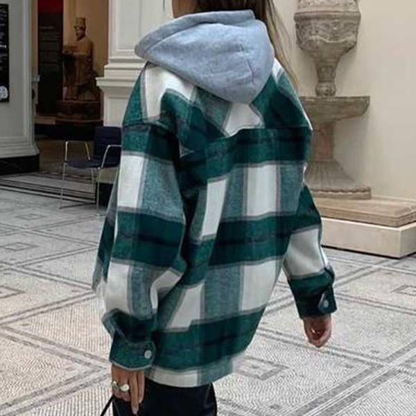 Shacket Vintage Pockets Over-sized Plaid Jacket Product Image