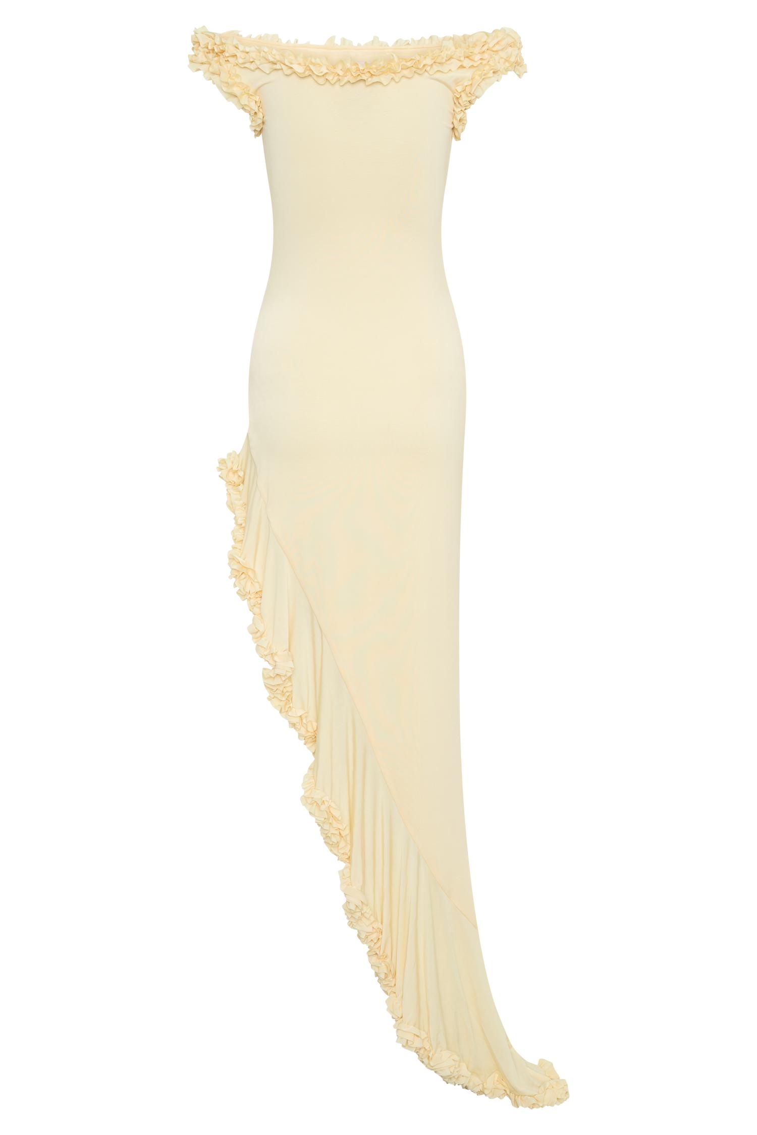 Arielle Off Shoulder Ruffle Midi Dress - Pastel Lemon Product Image