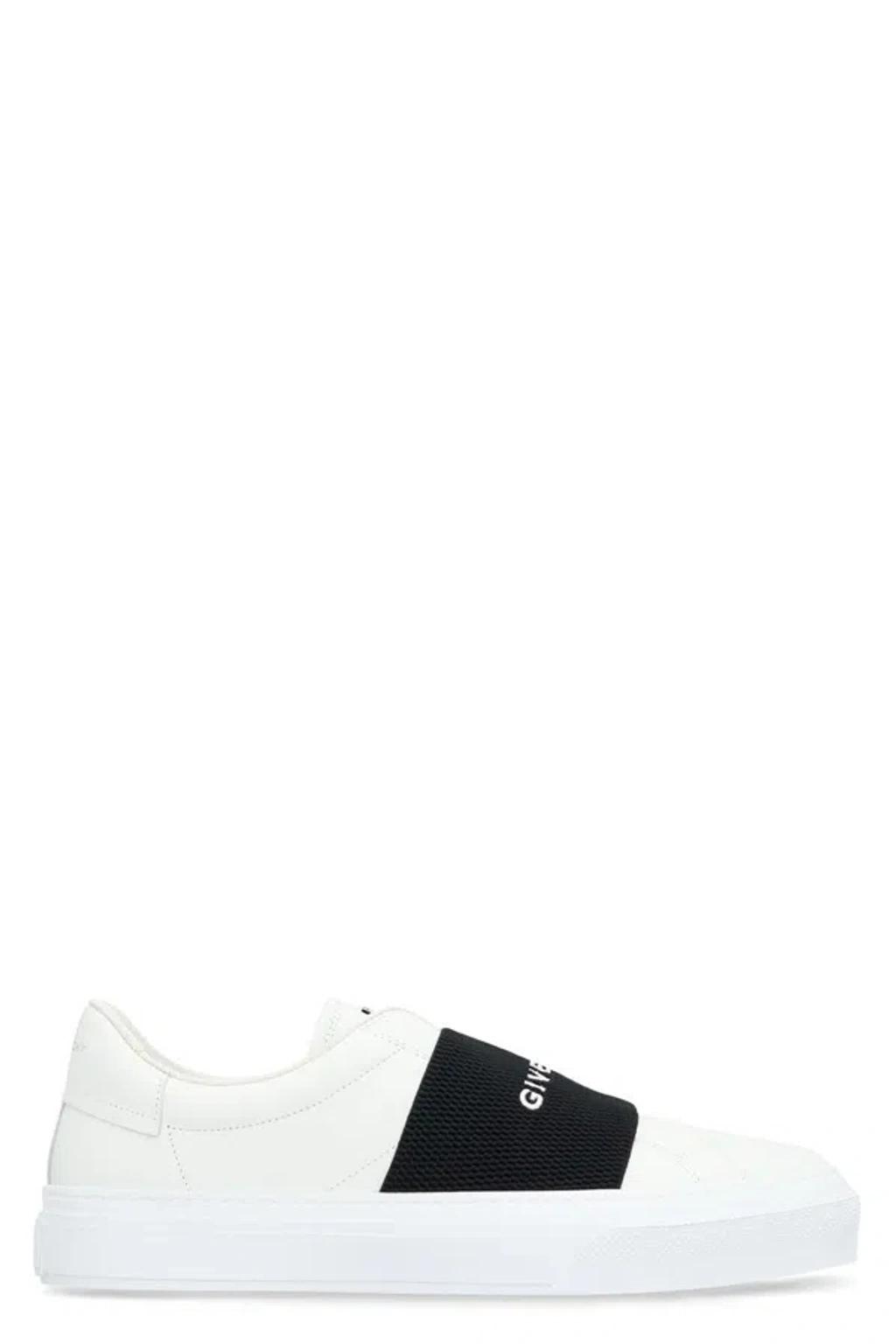 GIVENCHY Logo-embroidered Slip-on Leather Sneakers In White Black Product Image