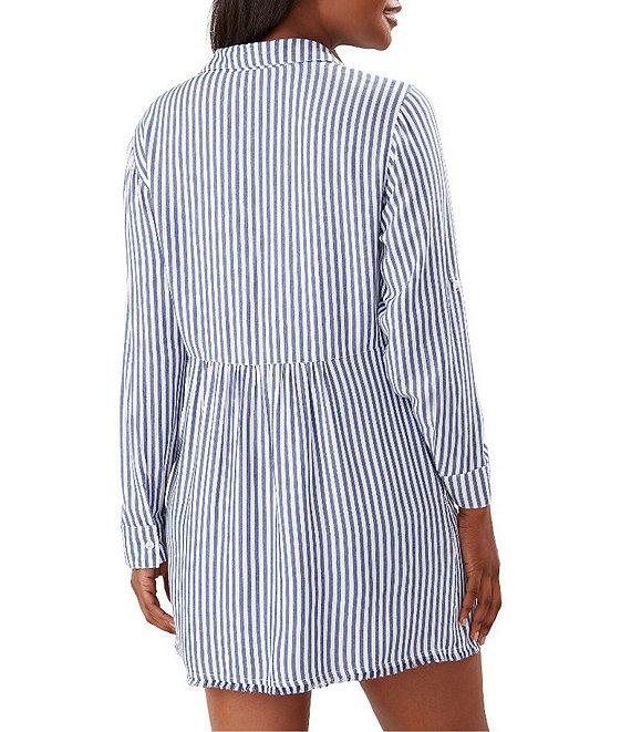 Tommy Bahama Chambray Stripe Boyfriend Shirt Swim Cover-Up Product Image