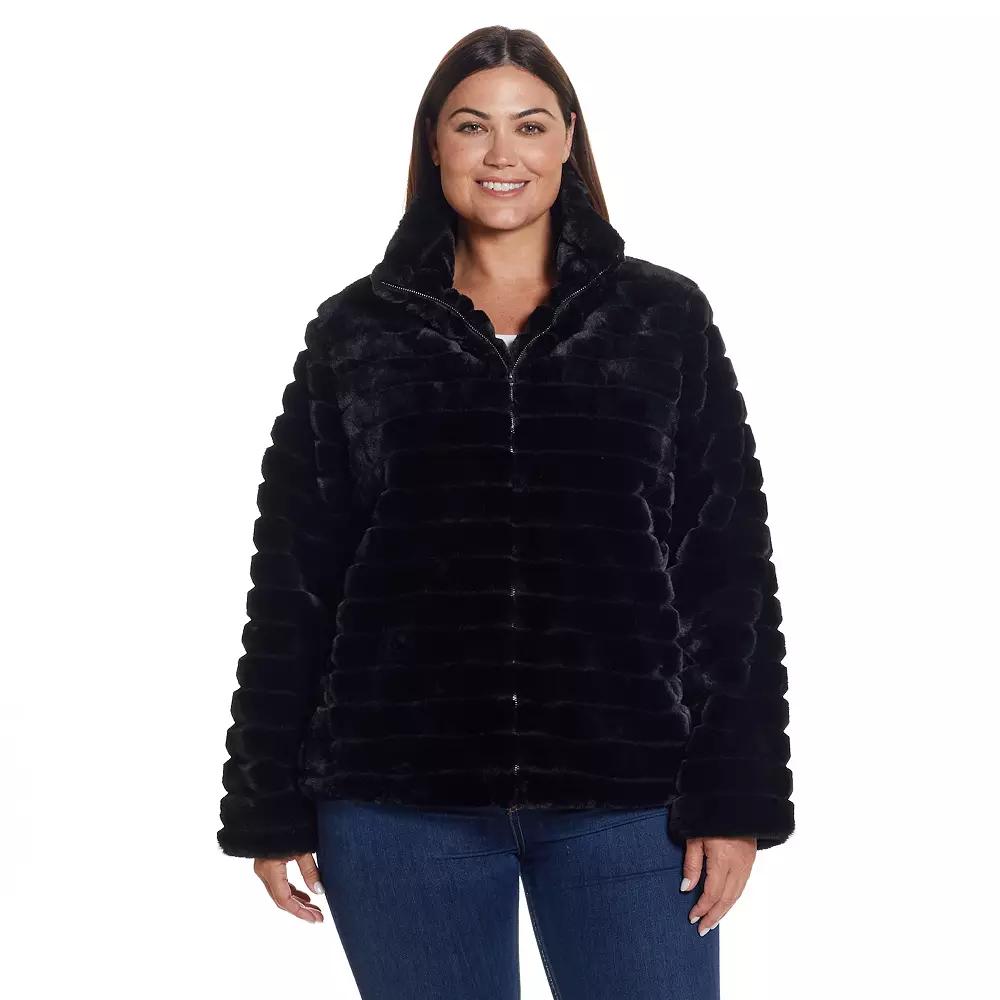Plus Size Weathercast Grooved Faux Fur Jacket, Women's, Size: 2XL, Black Product Image