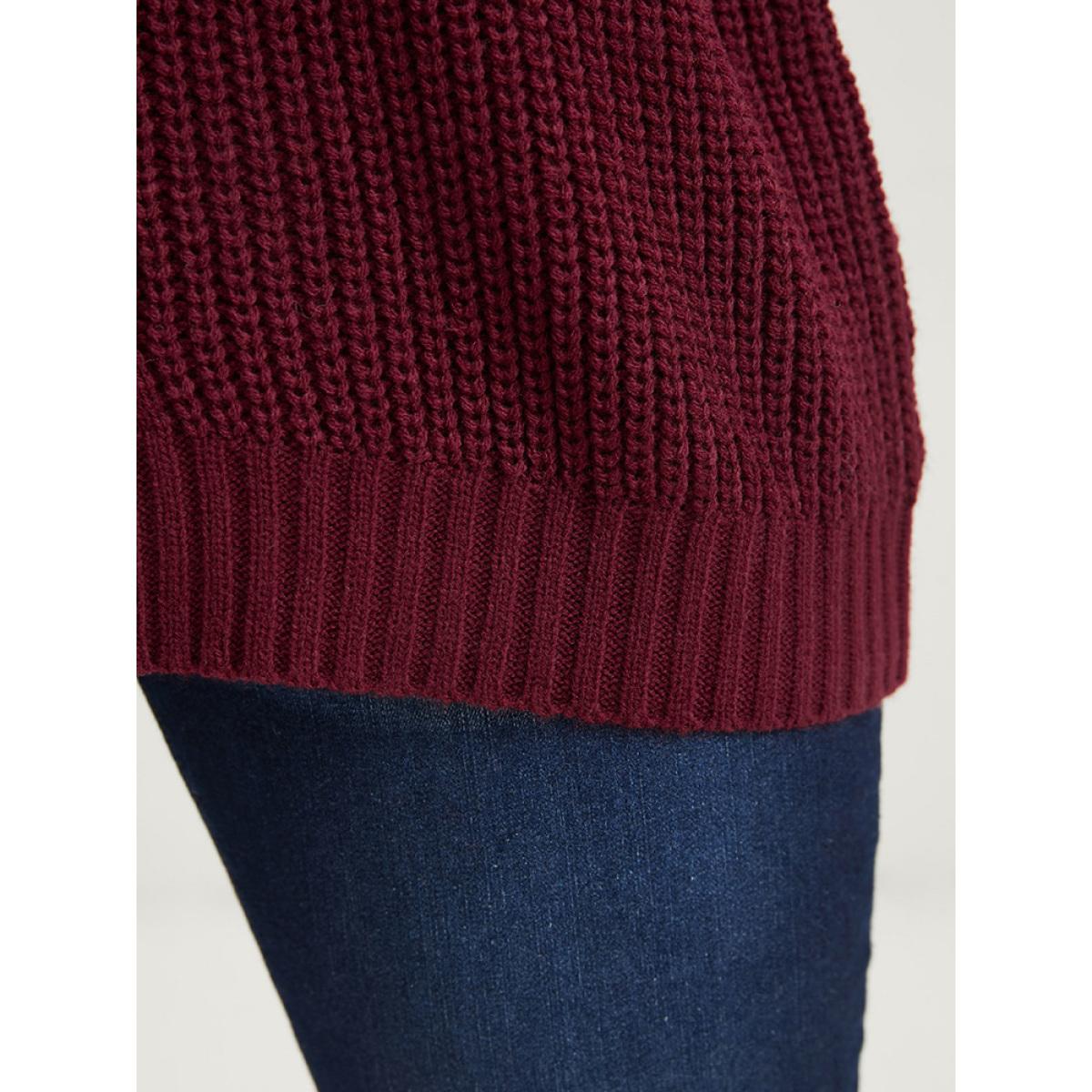 Plus Size Solid Pointelle Knit V Neck Loose Geometric Cable Knit Top Rust Women Elegant Loose Long Sleeve Dailywear Pullovers BloomChic 10/M Product Image