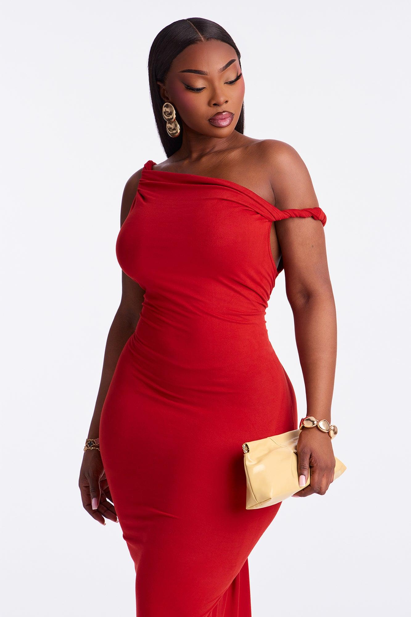 Cassie Off Shoulder Midi Dress - Rust Female Product Image