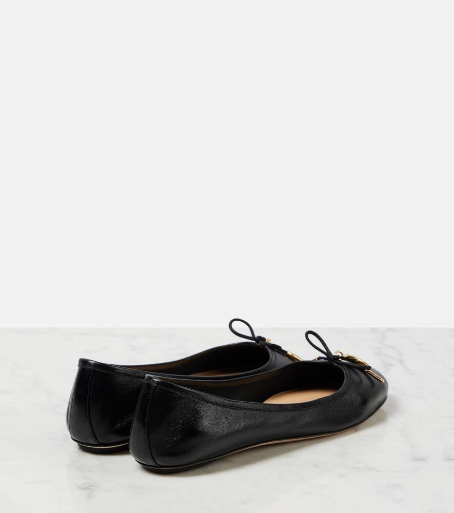 CHLOÉ Bow Detail Round Toe Flat Sole Ballerina Shoes In Black Product Image