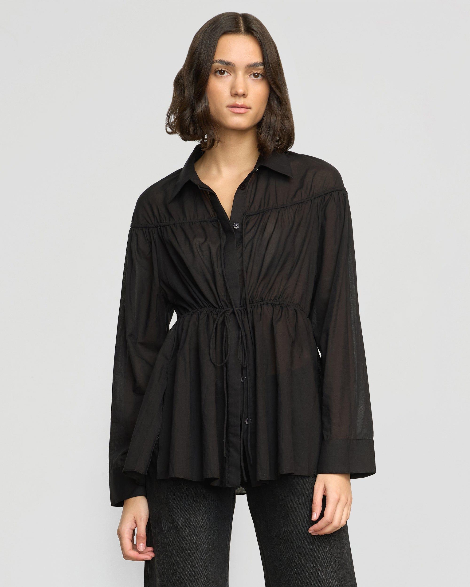 Kia Tie-Front Cotton-Silk Tunic Blouse Product Image