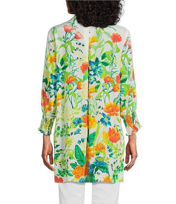 John Mark Floral Point Collar 3/4 Sleeve Button Front Tunic Product Image