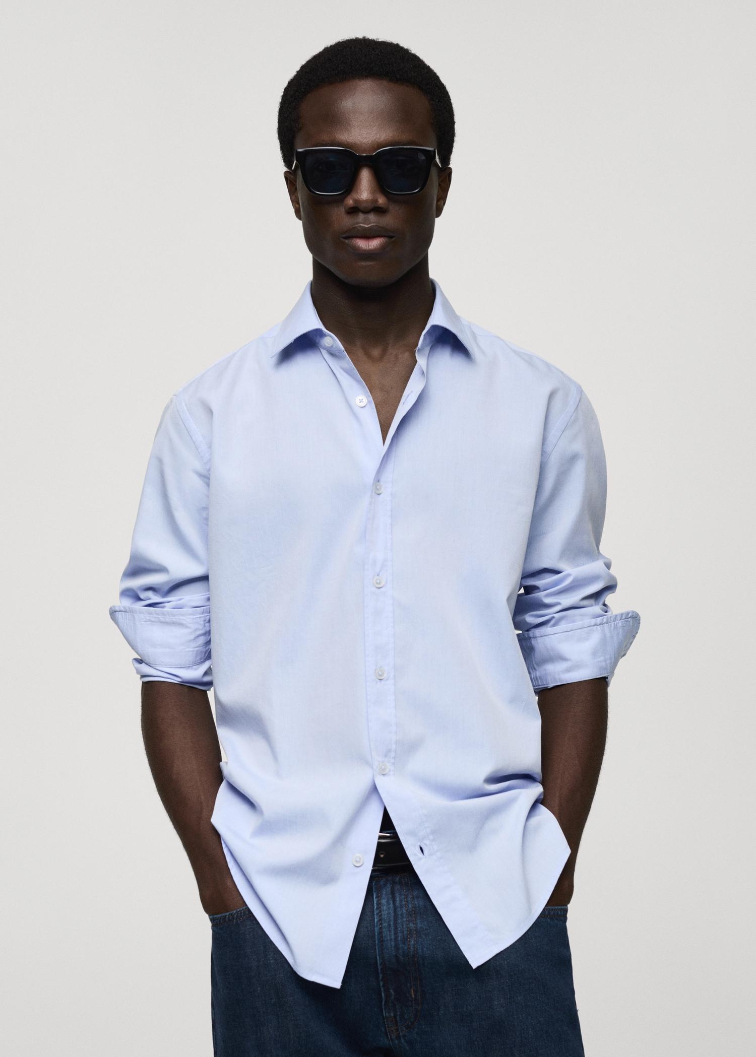Regular fit end-on-end cotton shirt - Men | MANGO USA Product Image