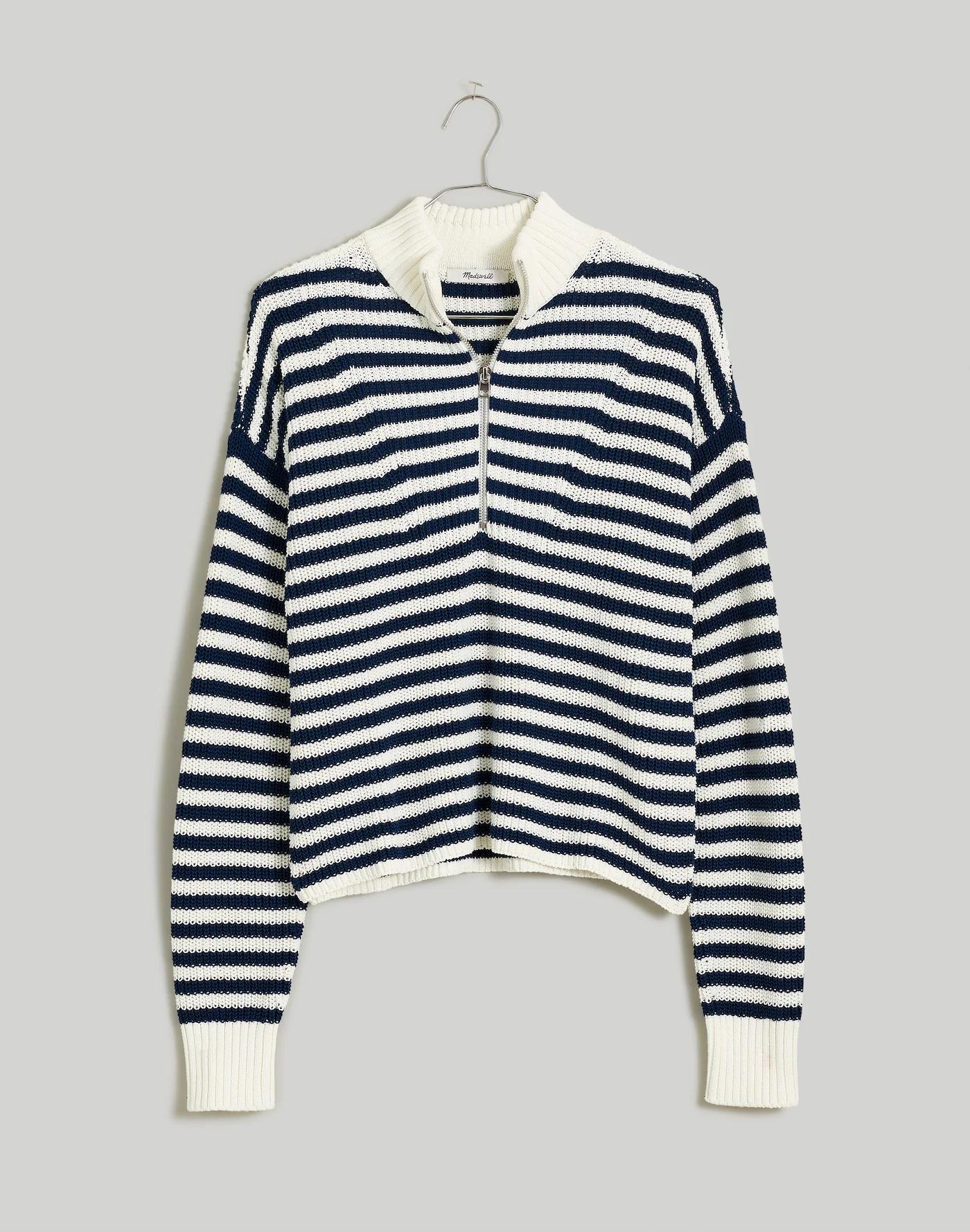 Ribbed Half-Zip Sweater in Stripe Product Image