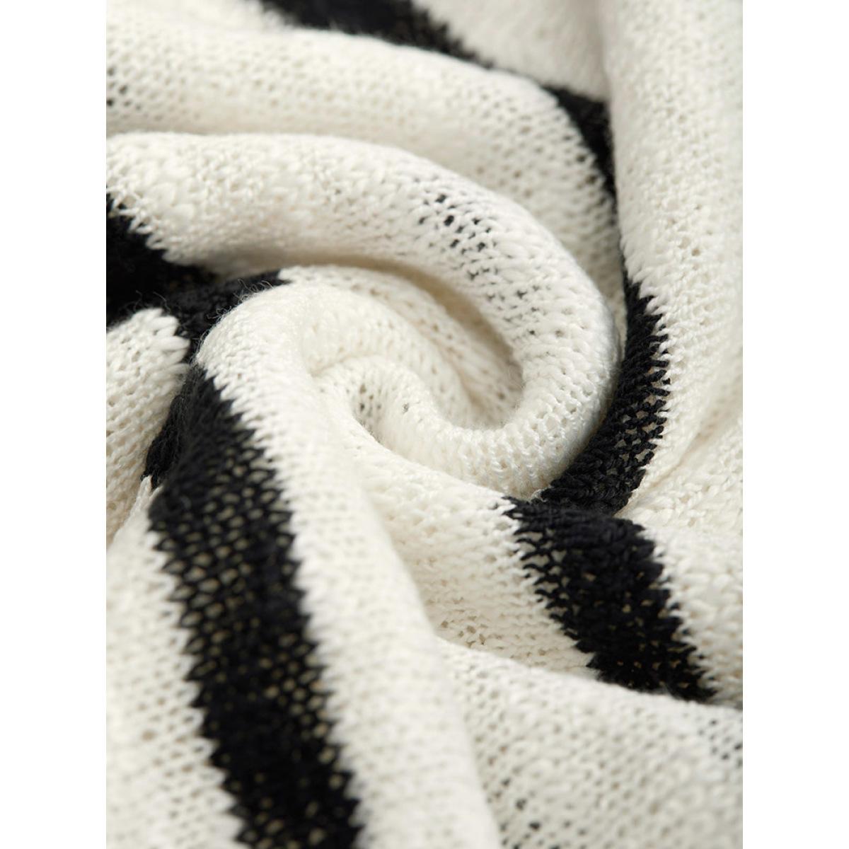 Plus Size Striped Drop Shoulder Lightweight Loose Pullover Beige Women Casual Loose Long Sleeve Round Neck Everyday Pullovers BloomChic 14-16/1X Product Image