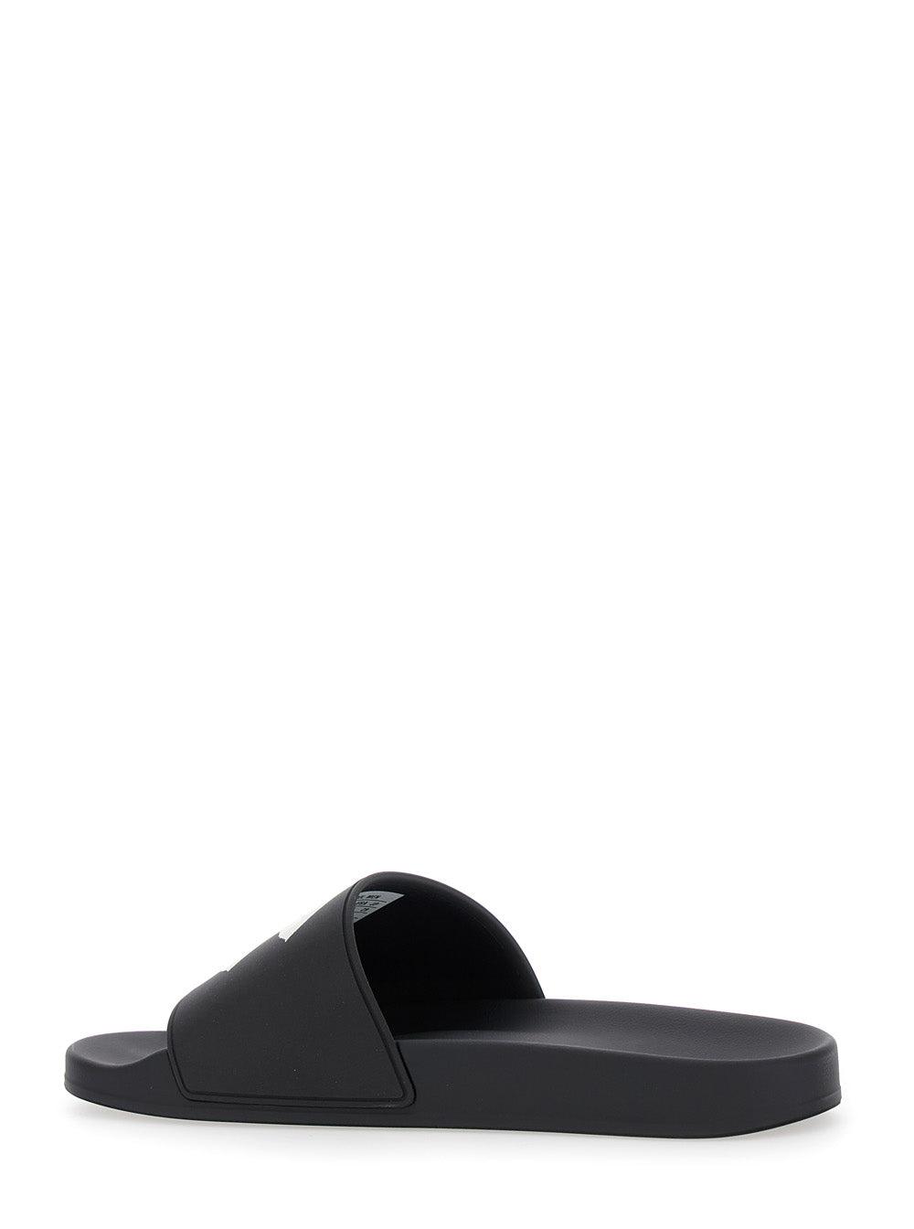 BALENCIAGA Black Sandals With Maxi Contrasting Logo In Tech Fabric Man In Multicolor Product Image