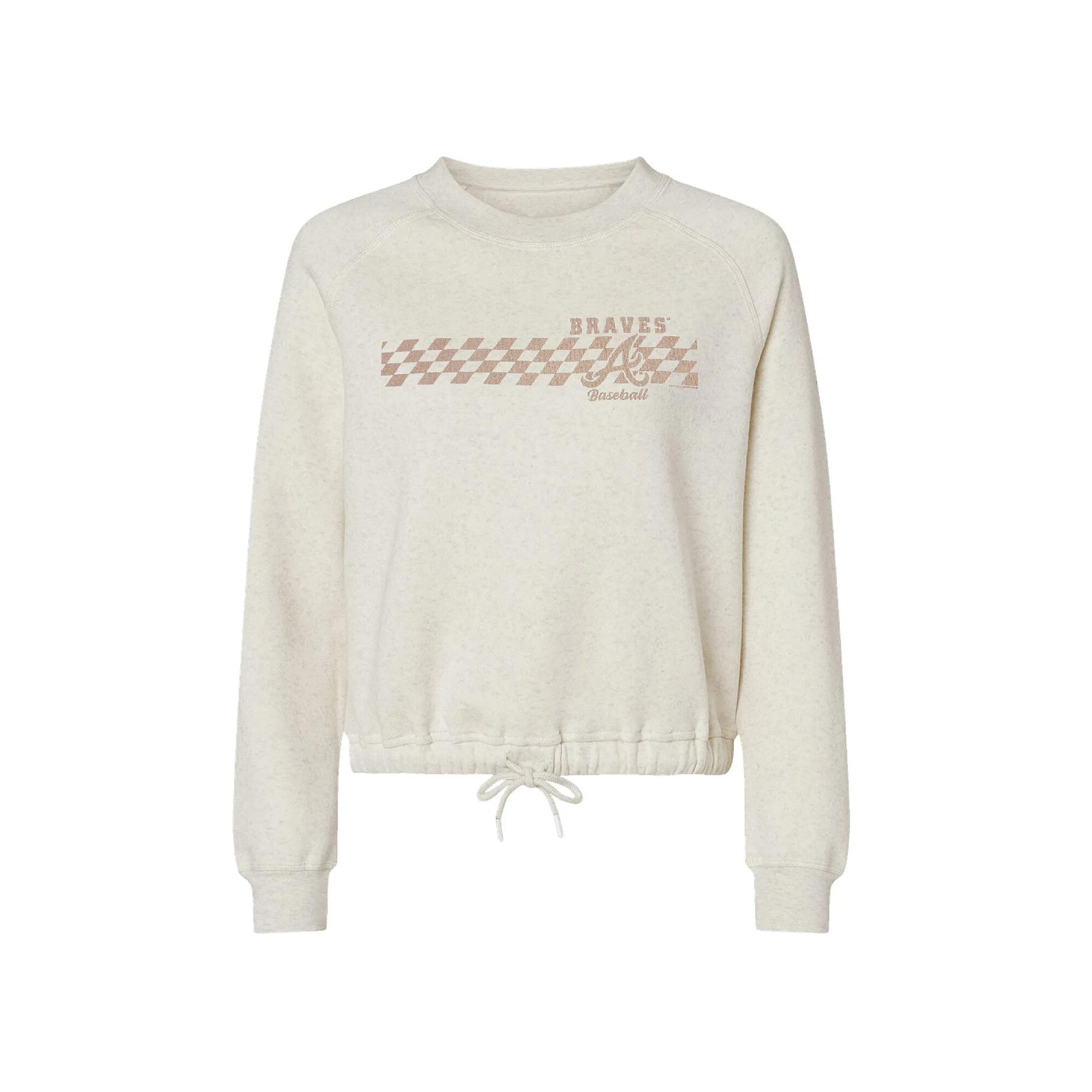 Women's Soft as a Grape Natural Atlanta Braves Tonal Checkered Sweatshirt, Size: Large, Beige Product Image