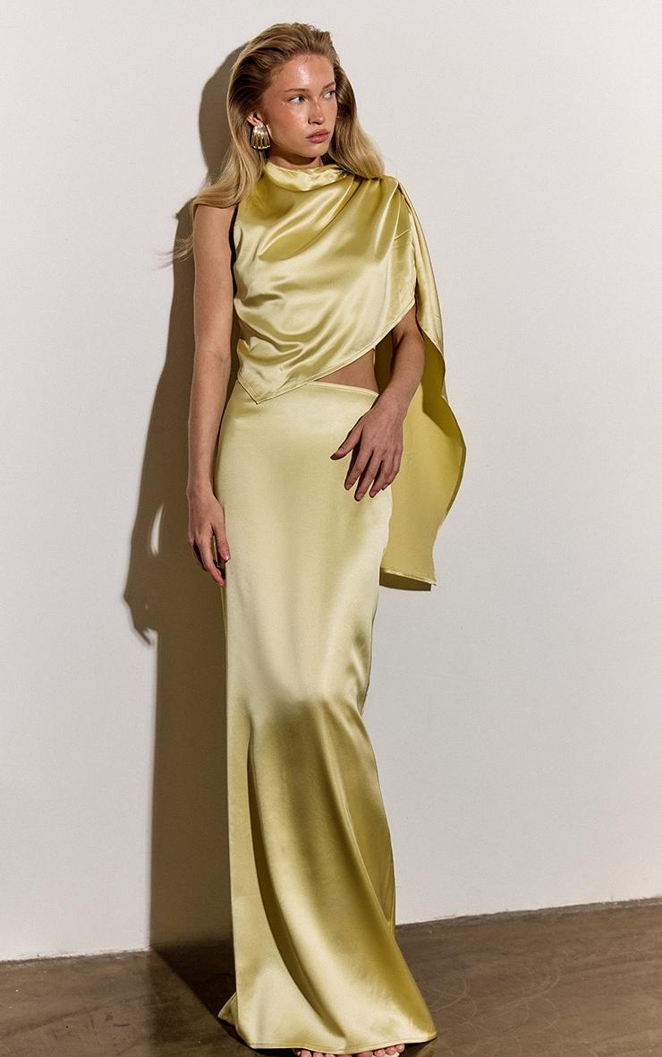 Butter Yellow Satin Low Rise Maxi Skirt Product Image