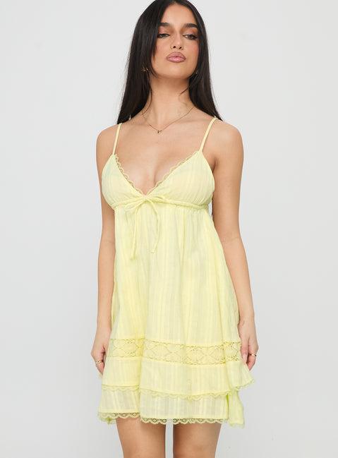 Cherubs Lace Babydoll Mini Dress Yellow Product Image