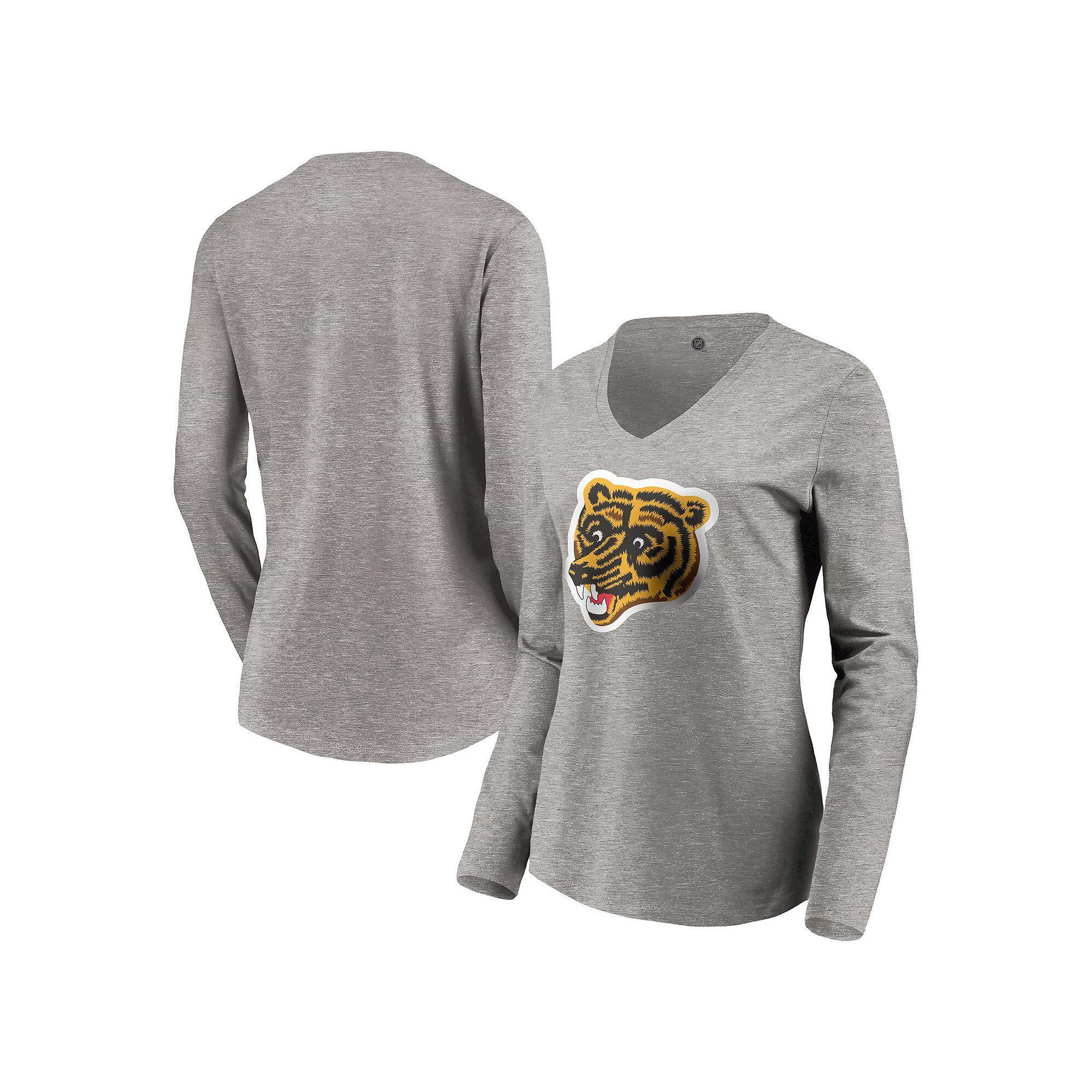 Women's Heather Gray Boston Bruins Special Edition Primary Logo V-Neck Long Sleeve T-Shirt, Size: Small, Grey Product Image