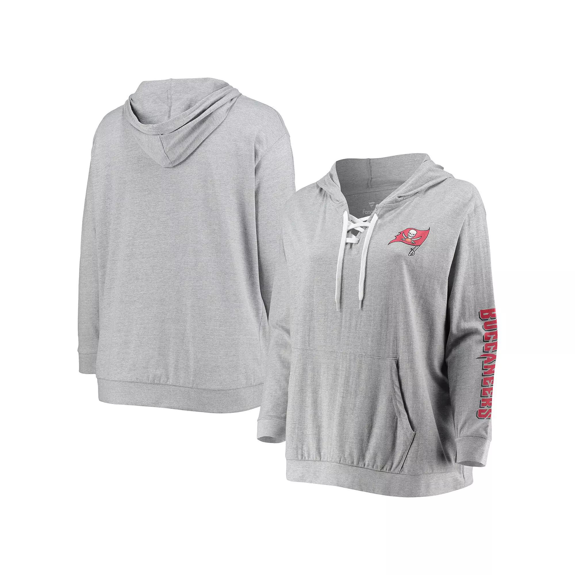 Women's Fanatics Branded Heathered Gray Tampa Bay Buccaneers Plus Size Lace-Up Pullover Hoodie, Size: 4XL, Grey Product Image